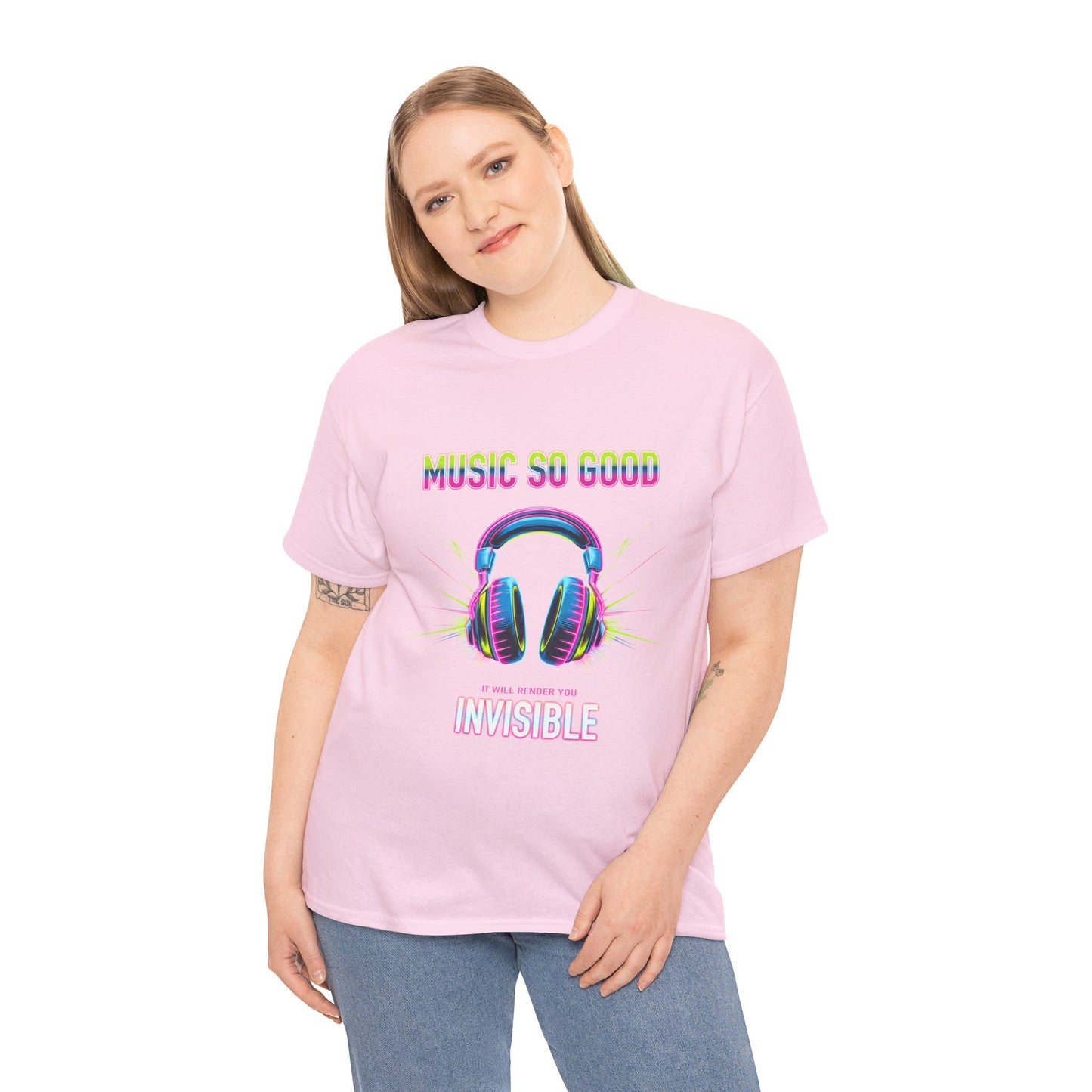 Unisex Heavy Cotton Tee – "Music So Good, It Will Render You Invisible" Graphic T-Shirt