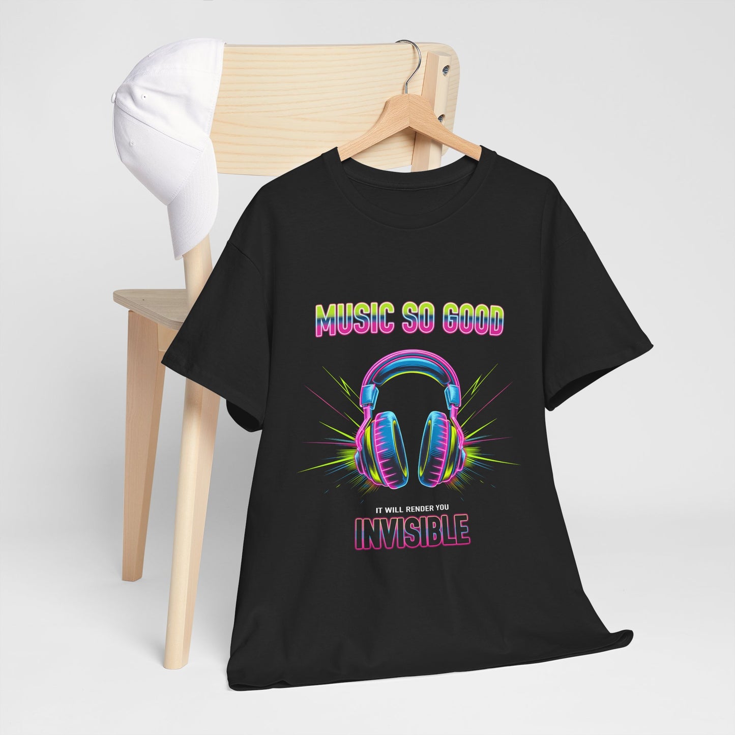 Unisex Heavy Cotton Tee – "Music So Good, It Will Render You Invisible" Graphic T-Shirt