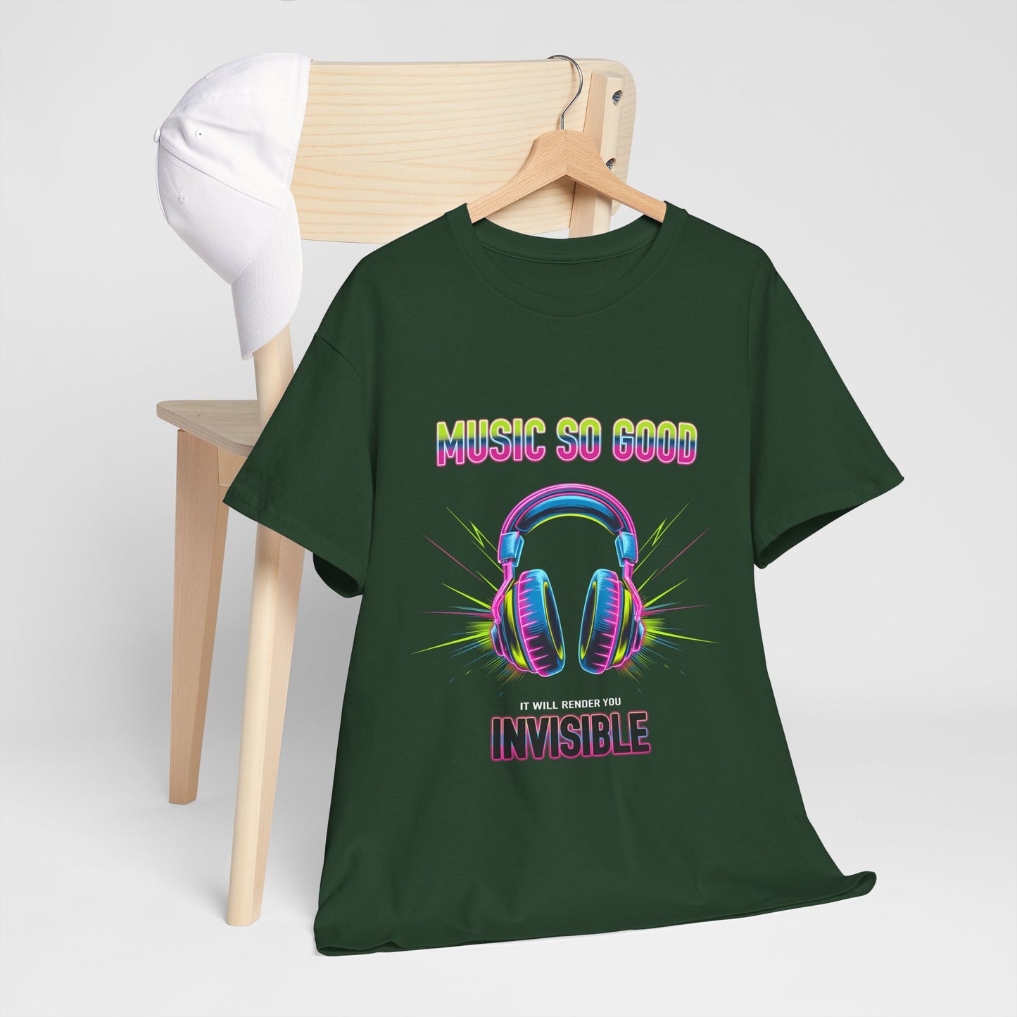 Unisex Heavy Cotton Tee – "Music So Good, It Will Render You Invisible" Graphic T-Shirt