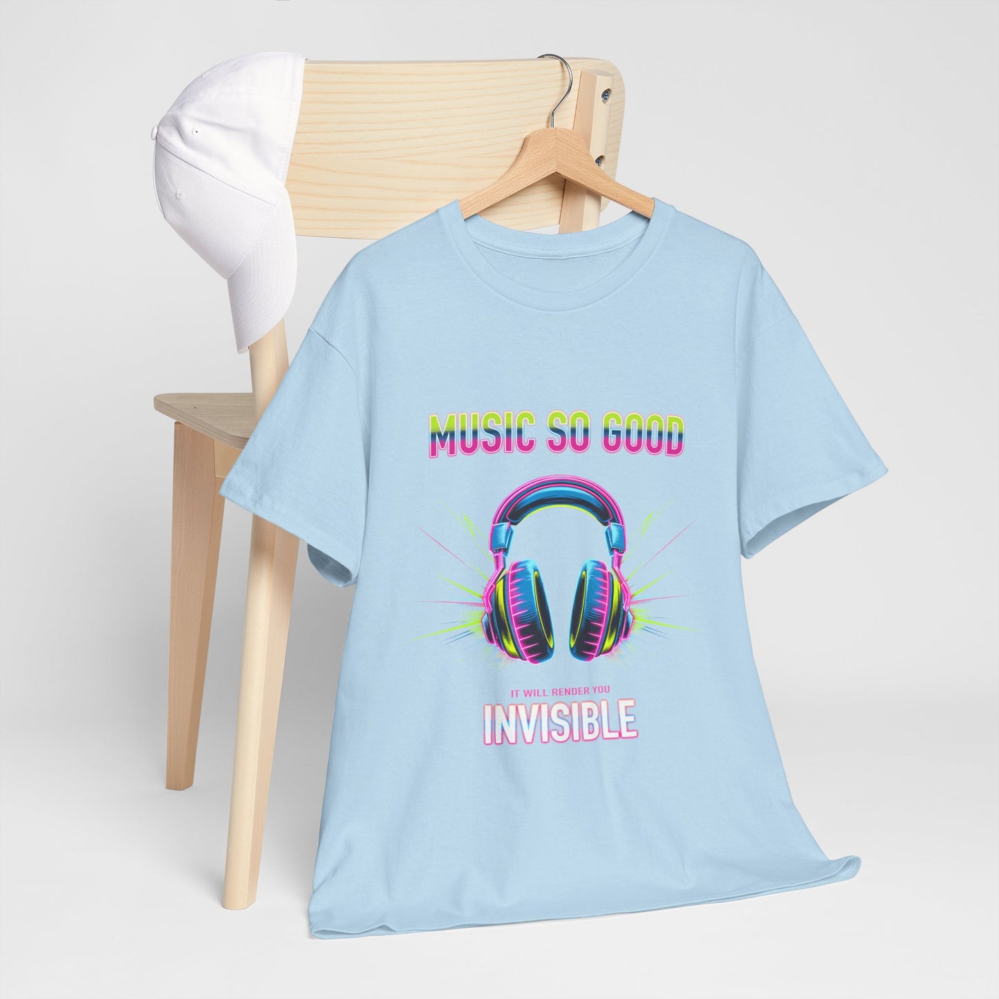 Unisex Heavy Cotton Tee – "Music So Good, It Will Render You Invisible" Graphic T-Shirt