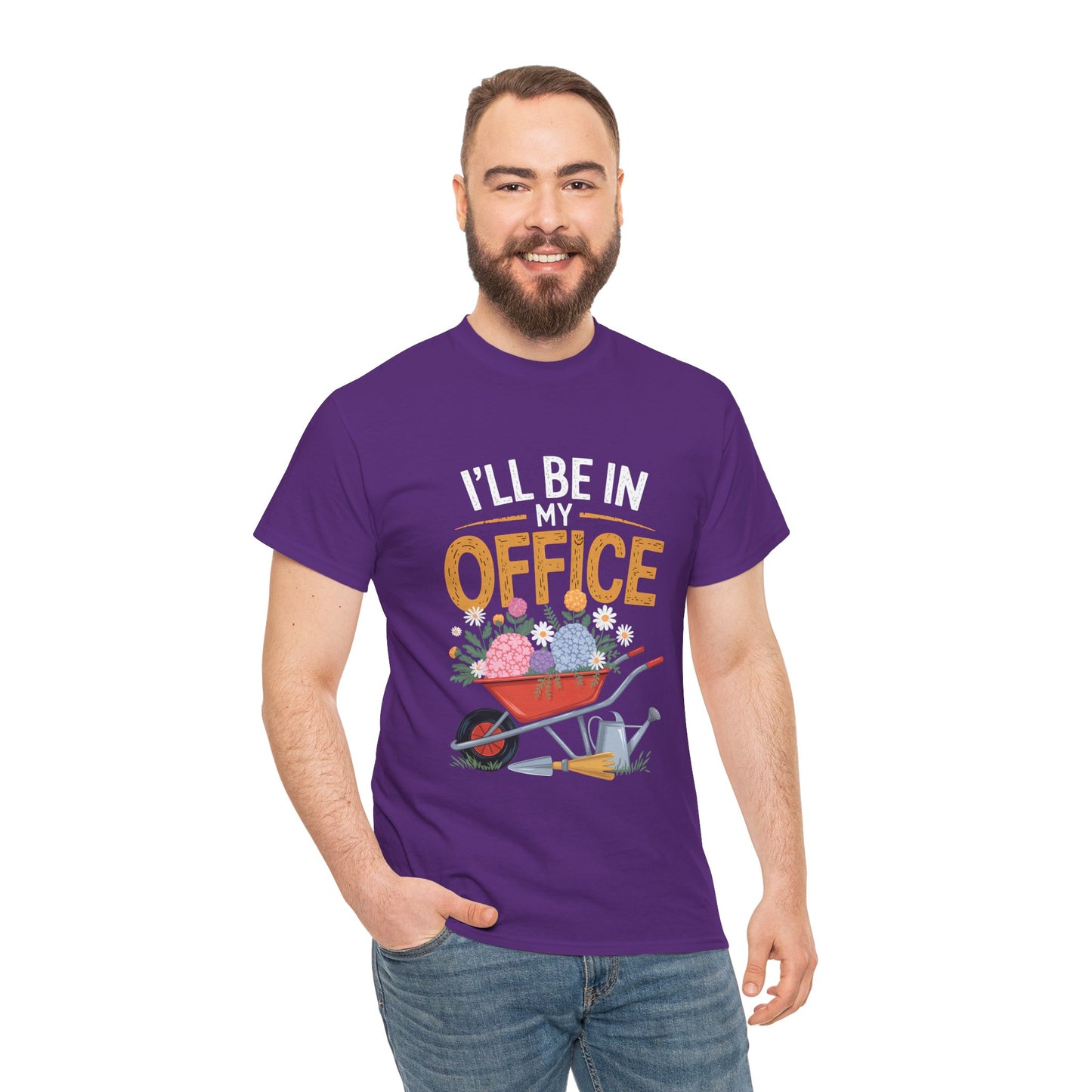 Unisex Heavy Cotton Tee – "I'll be in my office" Graphic T-Shirt for gardeners plant lovers, nature and gardening enthusiasts