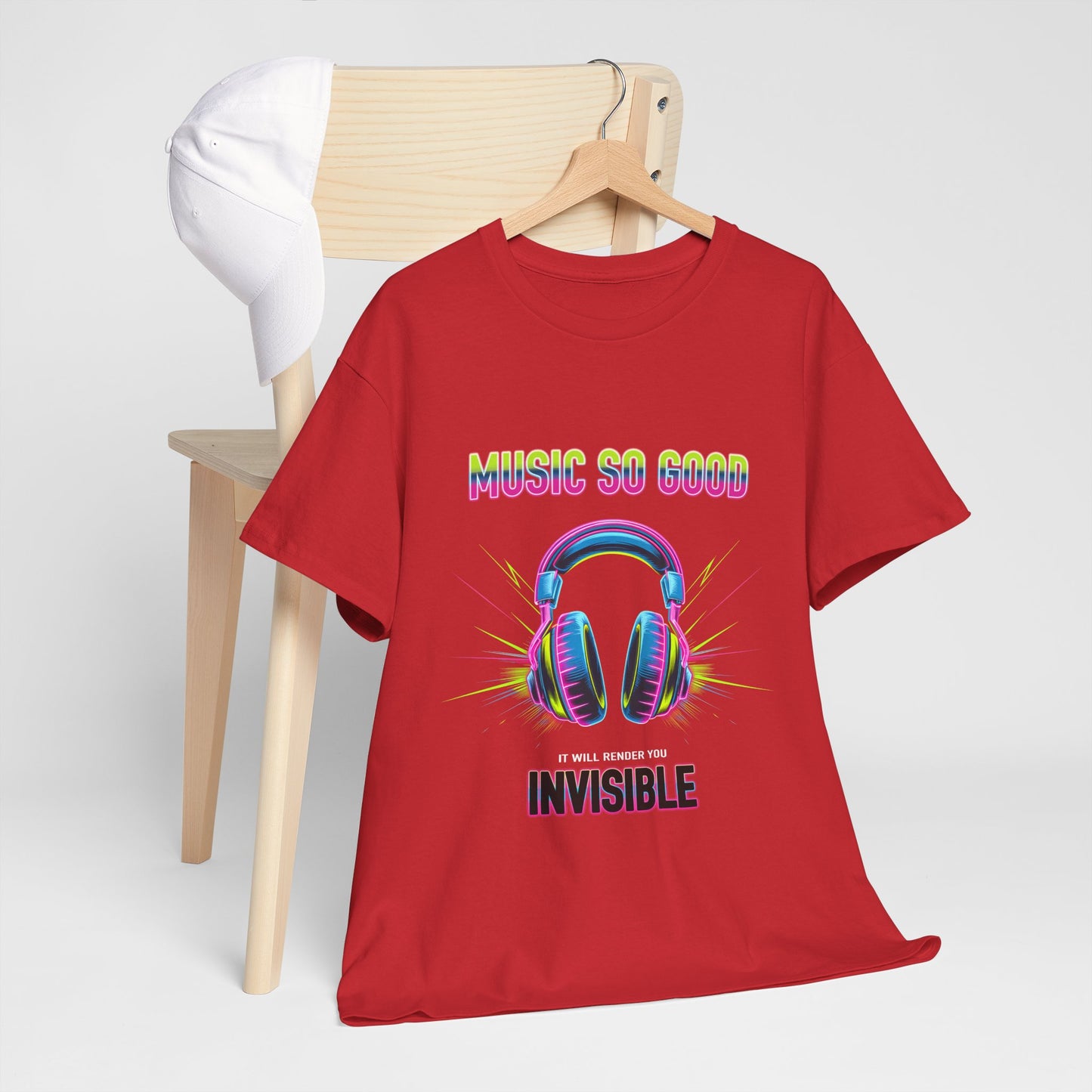 Unisex Heavy Cotton Tee – "Music So Good, It Will Render You Invisible" Graphic T-Shirt