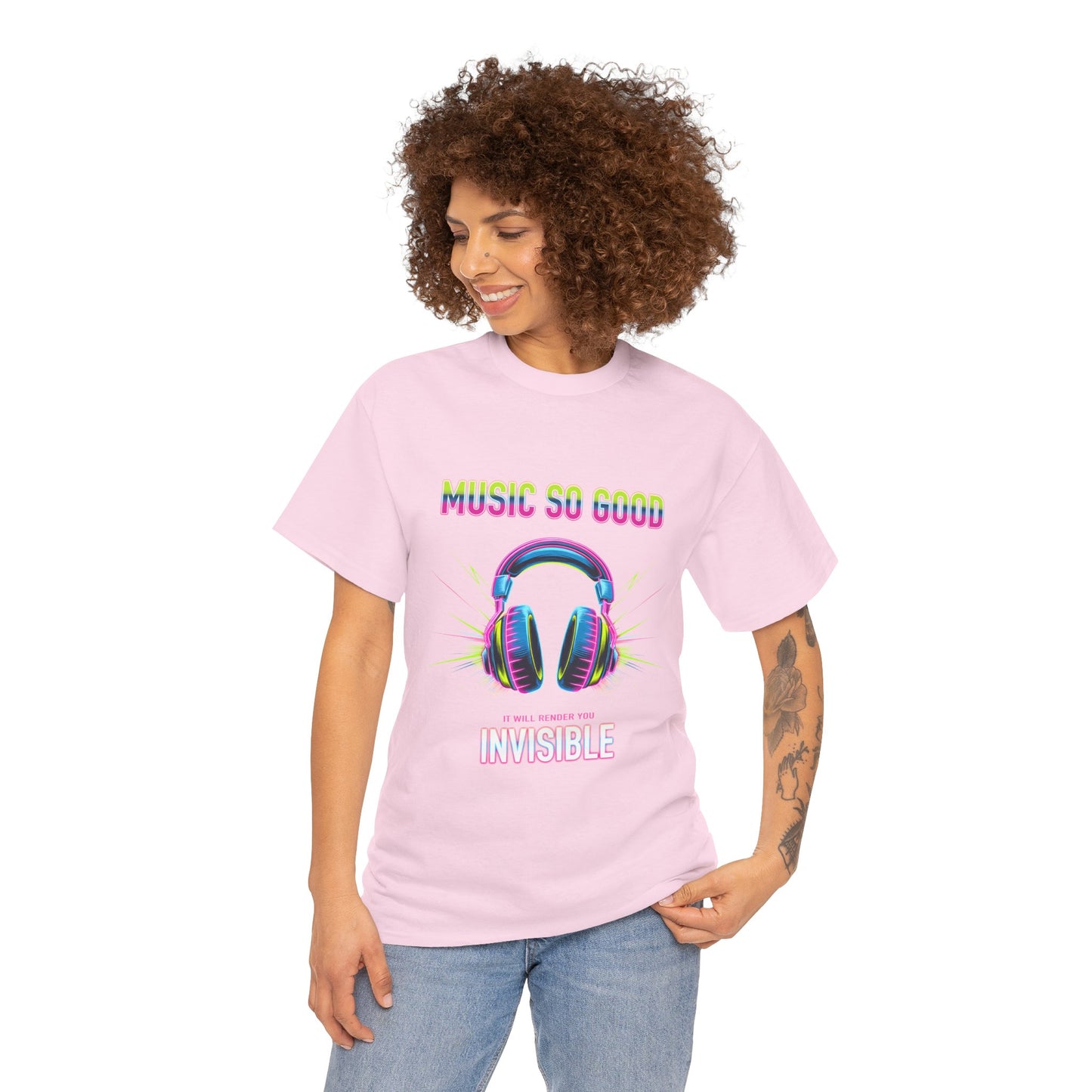 Unisex Heavy Cotton Tee – "Music So Good, It Will Render You Invisible" Graphic T-Shirt