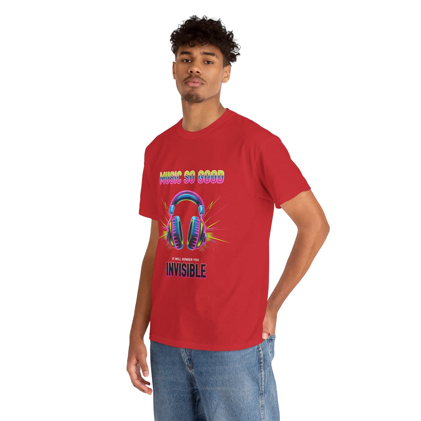 Unisex Heavy Cotton Tee – "Music So Good, It Will Render You Invisible" Graphic T-Shirt
