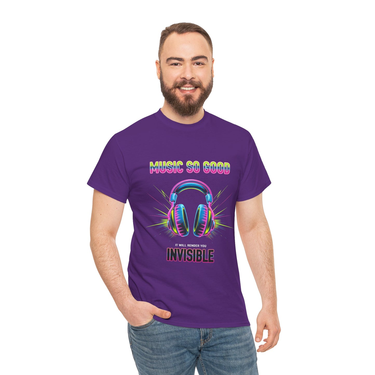Unisex Heavy Cotton Tee – "Music So Good, It Will Render You Invisible" Graphic T-Shirt