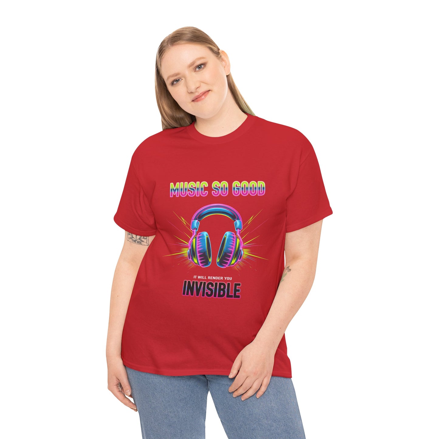 Unisex Heavy Cotton Tee – "Music So Good, It Will Render You Invisible" Graphic T-Shirt