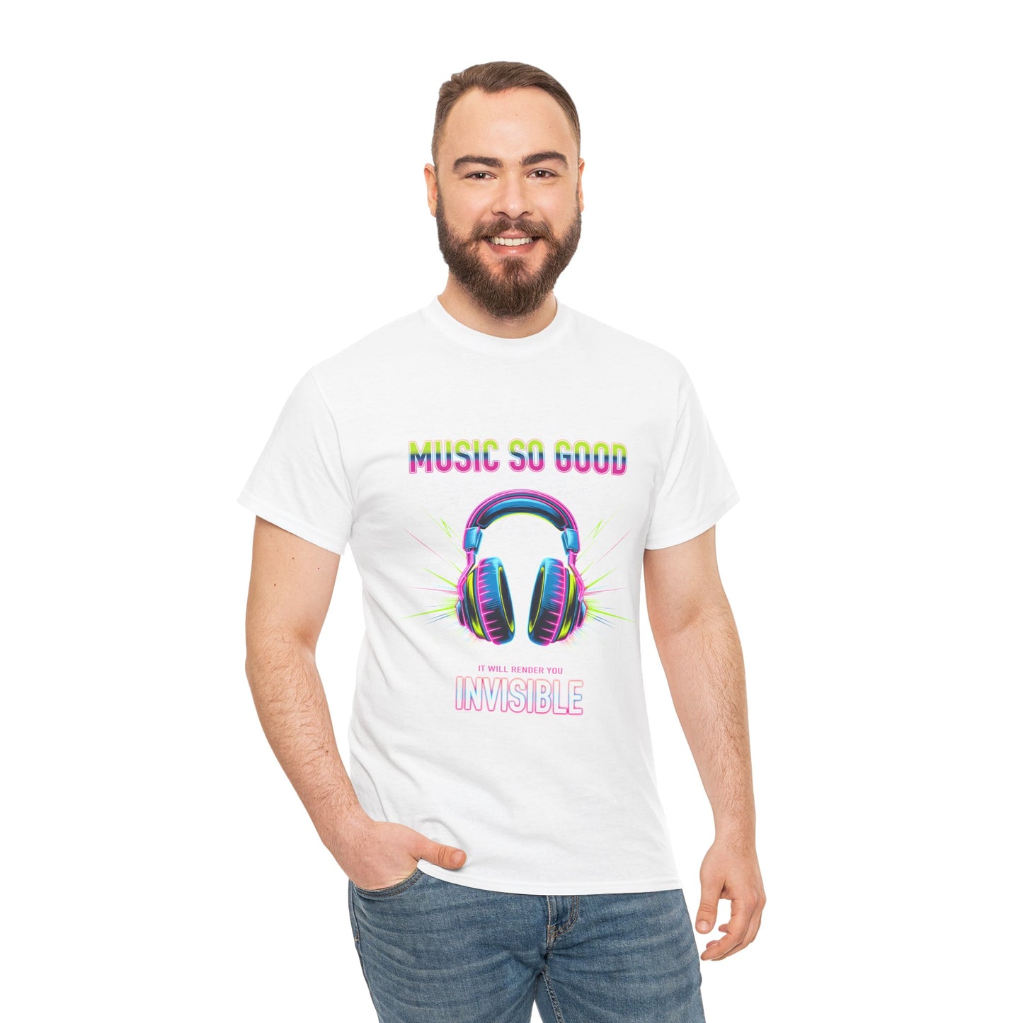 Unisex Heavy Cotton Tee – "Music So Good, It Will Render You Invisible" Graphic T-Shirt