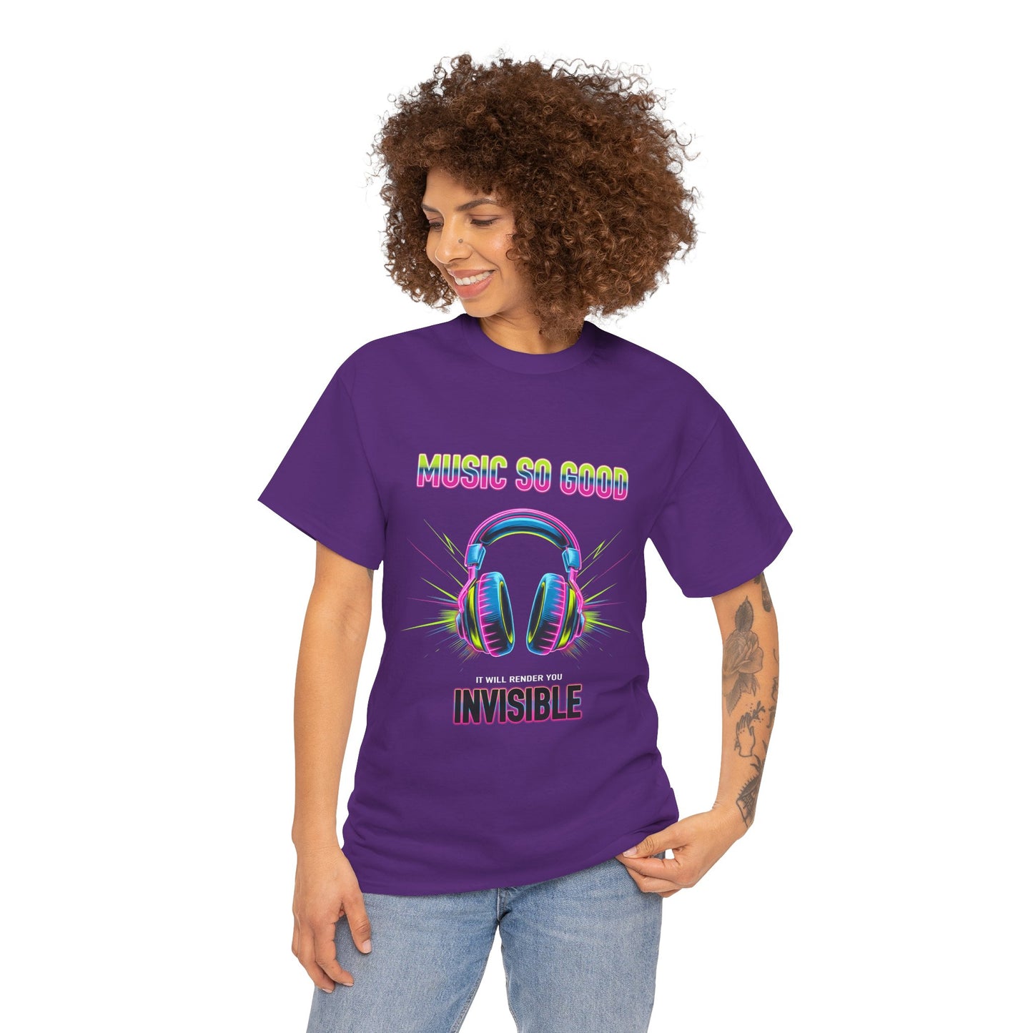 Unisex Heavy Cotton Tee – "Music So Good, It Will Render You Invisible" Graphic T-Shirt