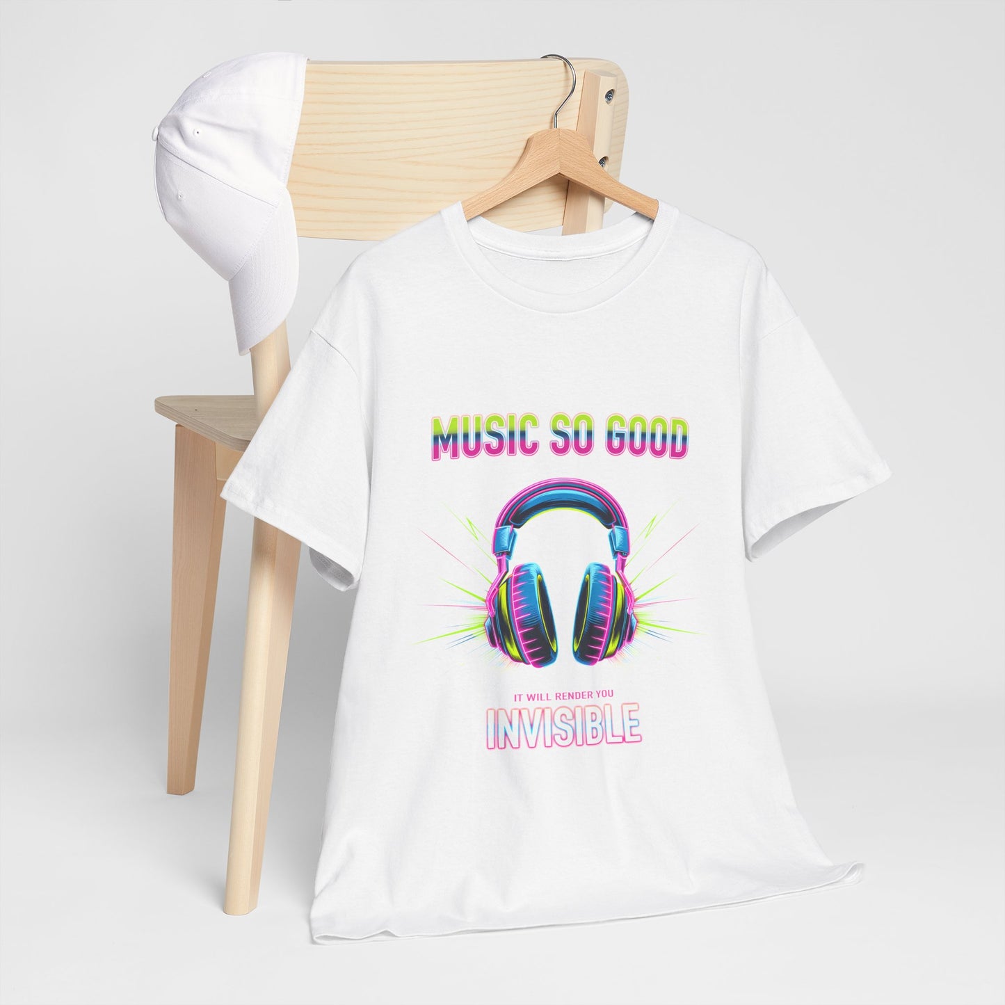 Unisex Heavy Cotton Tee – "Music So Good, It Will Render You Invisible" Graphic T-Shirt