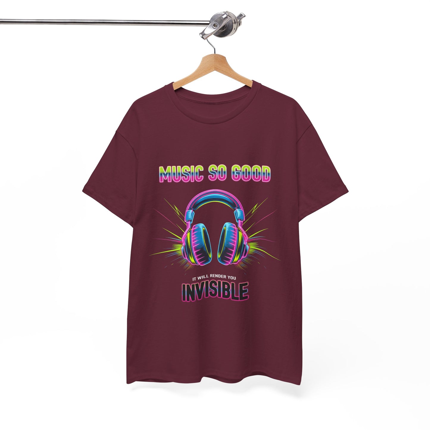 Unisex Heavy Cotton Tee – "Music So Good, It Will Render You Invisible" Graphic T-Shirt