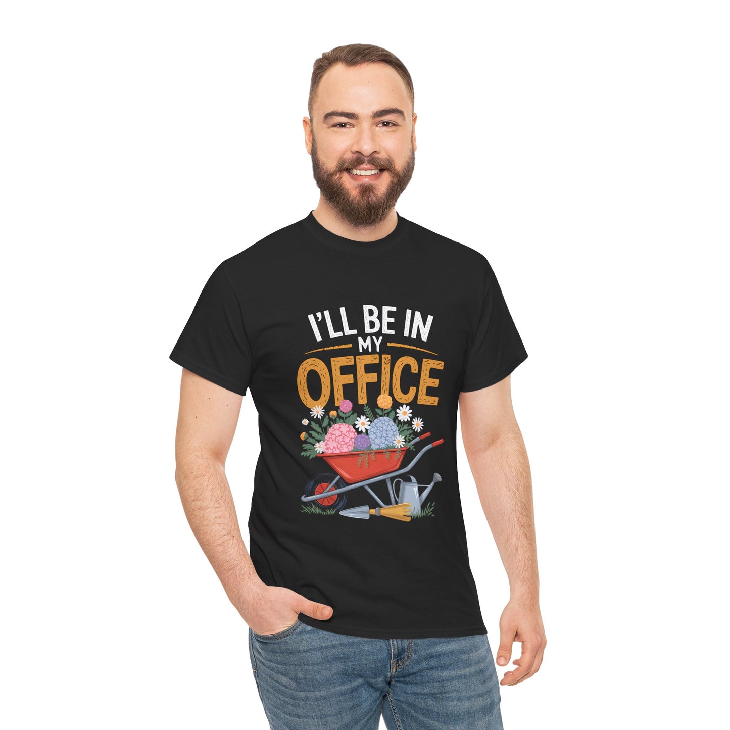 Unisex Heavy Cotton Tee – "I'll be in my office" Graphic T-Shirt for gardeners plant lovers, nature and gardening enthusiasts