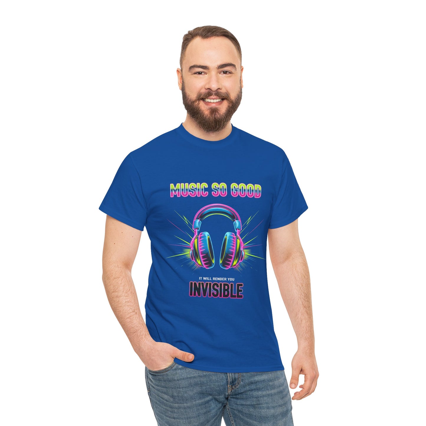 Unisex Heavy Cotton Tee – "Music So Good, It Will Render You Invisible" Graphic T-Shirt