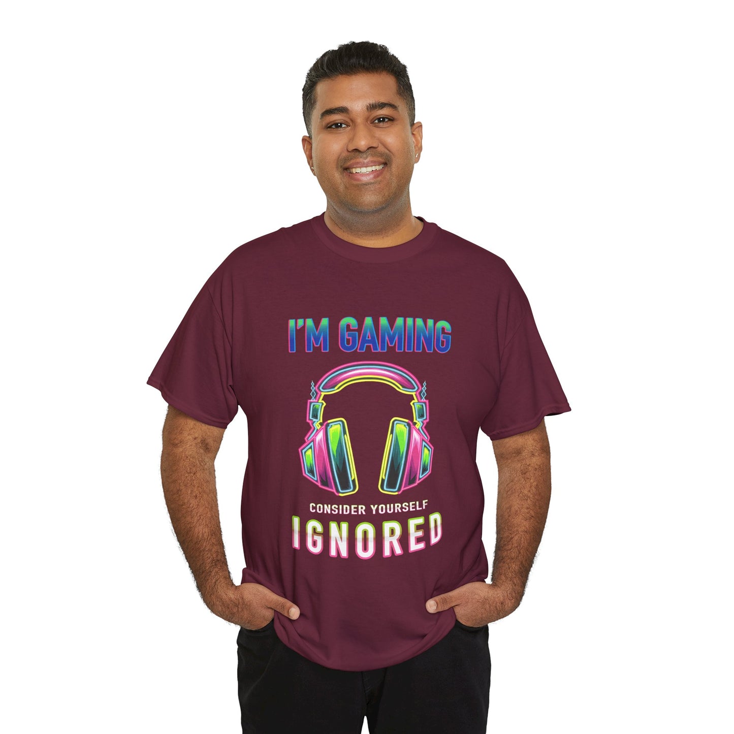 Unisex Heavy Cotton Tee – "I’m Gaming, Consider Yourself Ignored" Graphic T-Shirt