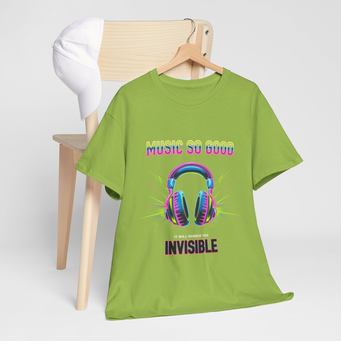 Unisex Heavy Cotton Tee – "Music So Good, It Will Render You Invisible" Graphic T-Shirt