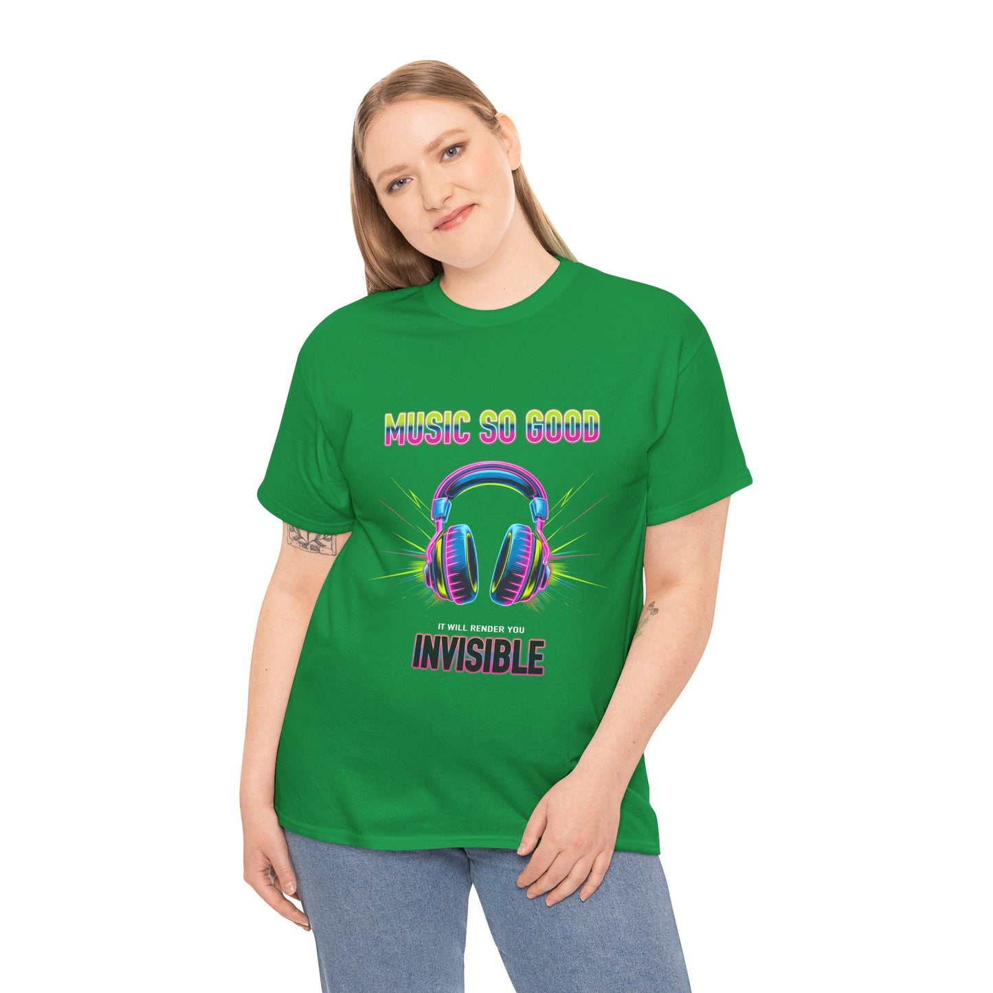 Unisex Heavy Cotton Tee – "Music So Good, It Will Render You Invisible" Graphic T-Shirt