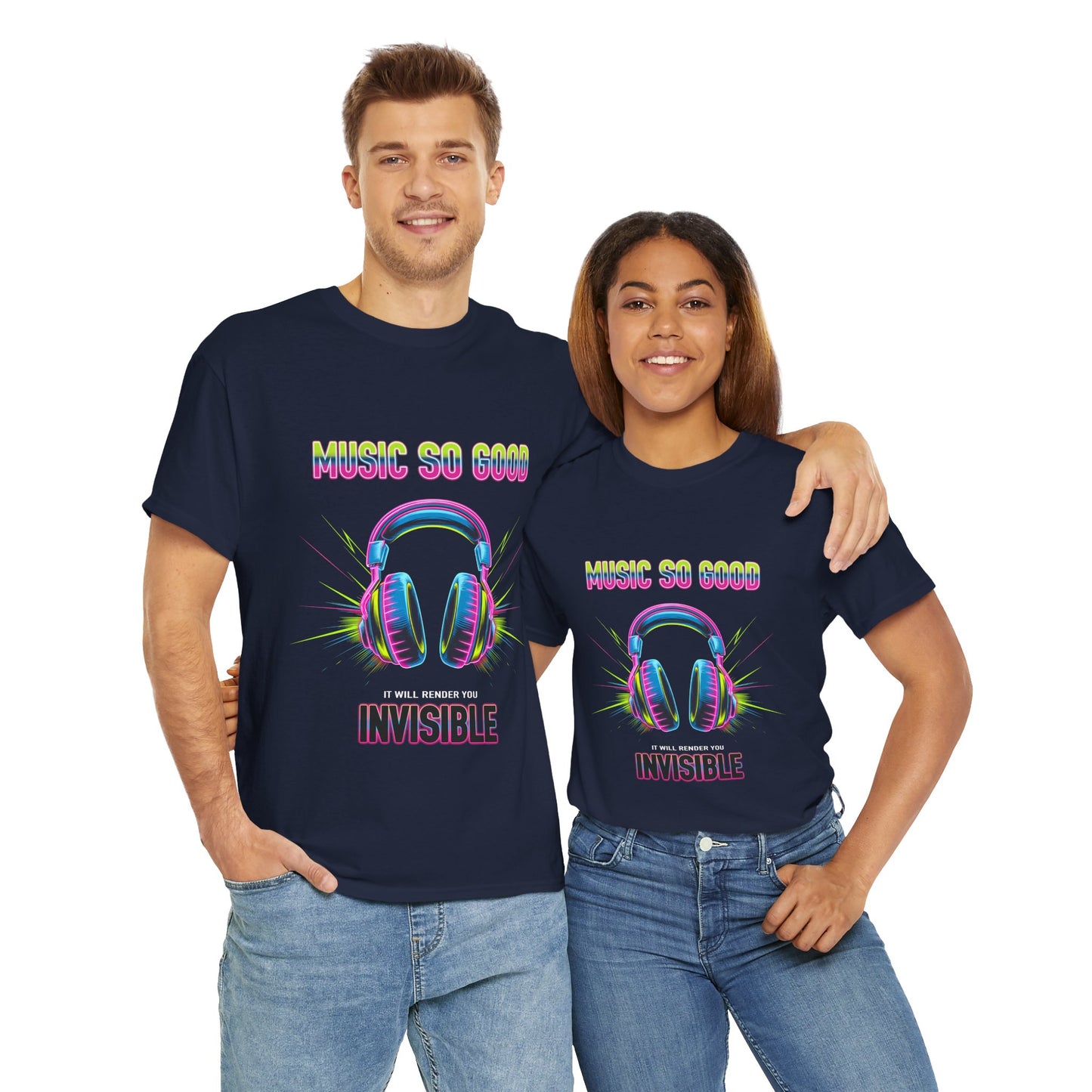 Unisex Heavy Cotton Tee – "Music So Good, It Will Render You Invisible" Graphic T-Shirt