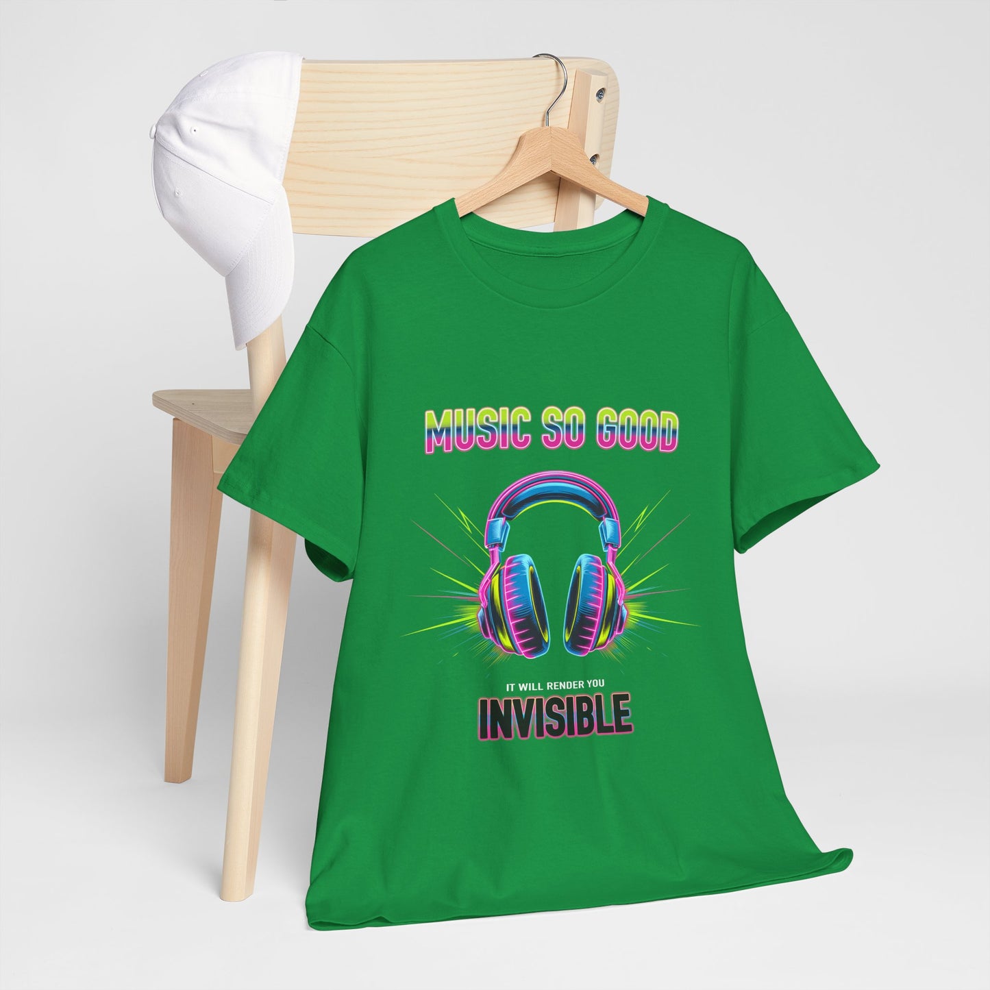 Unisex Heavy Cotton Tee – "Music So Good, It Will Render You Invisible" Graphic T-Shirt