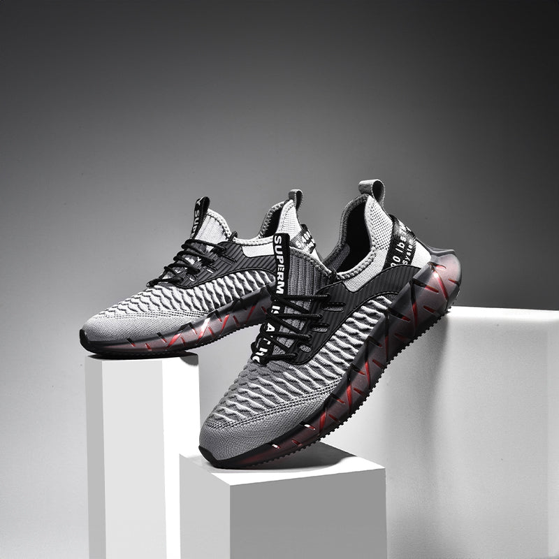 Lightweight breathable woven fitness running soft sole mens sports shoes
