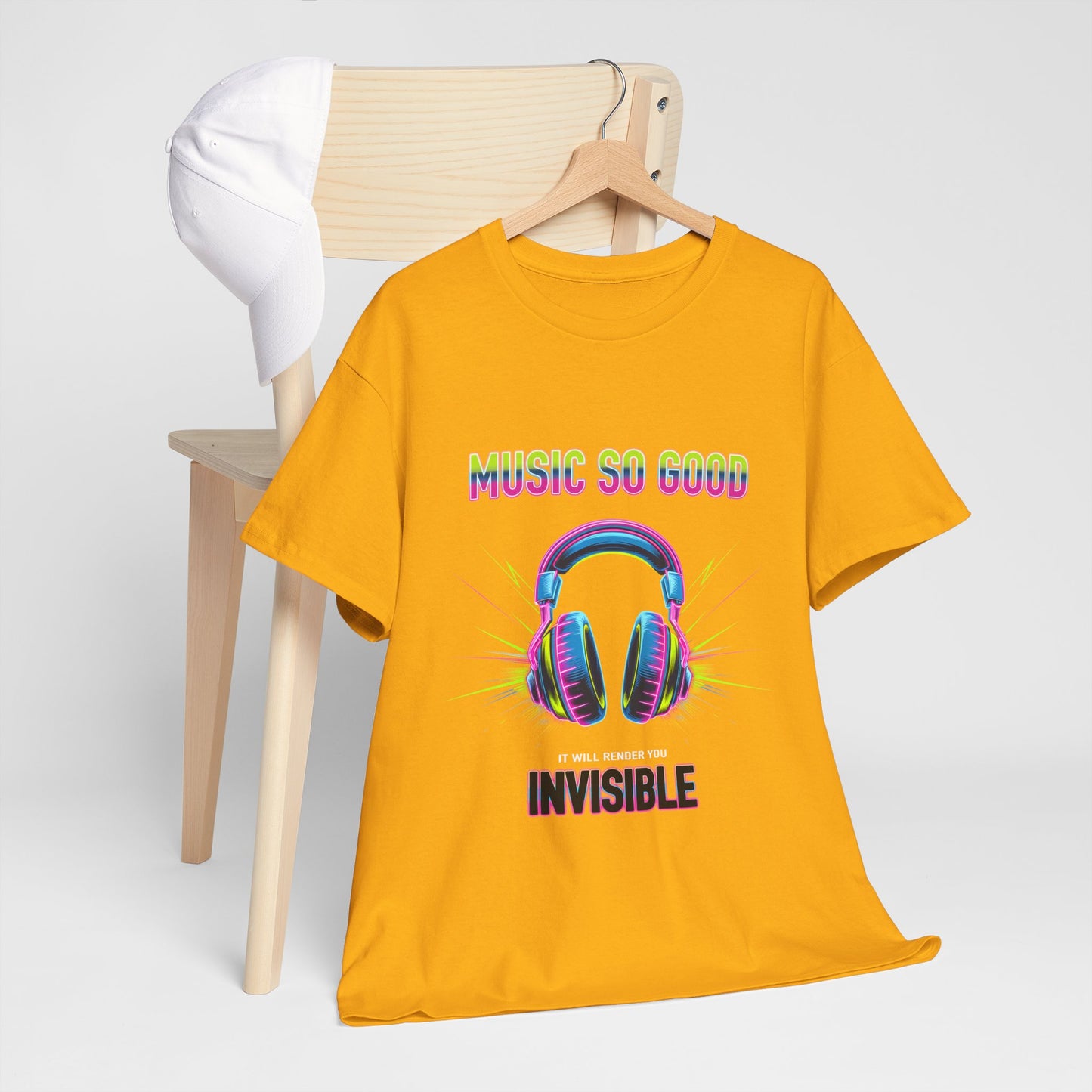 Unisex Heavy Cotton Tee – "Music So Good, It Will Render You Invisible" Graphic T-Shirt