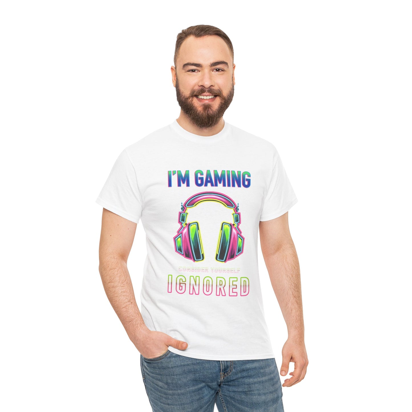 Unisex Heavy Cotton Tee – "I’m Gaming, Consider Yourself Ignored" Graphic T-Shirt