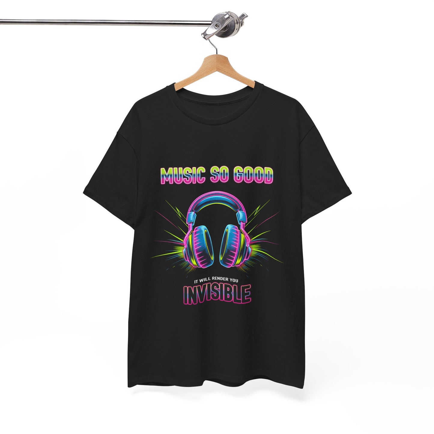 Unisex Heavy Cotton Tee – "Music So Good, It Will Render You Invisible" Graphic T-Shirt