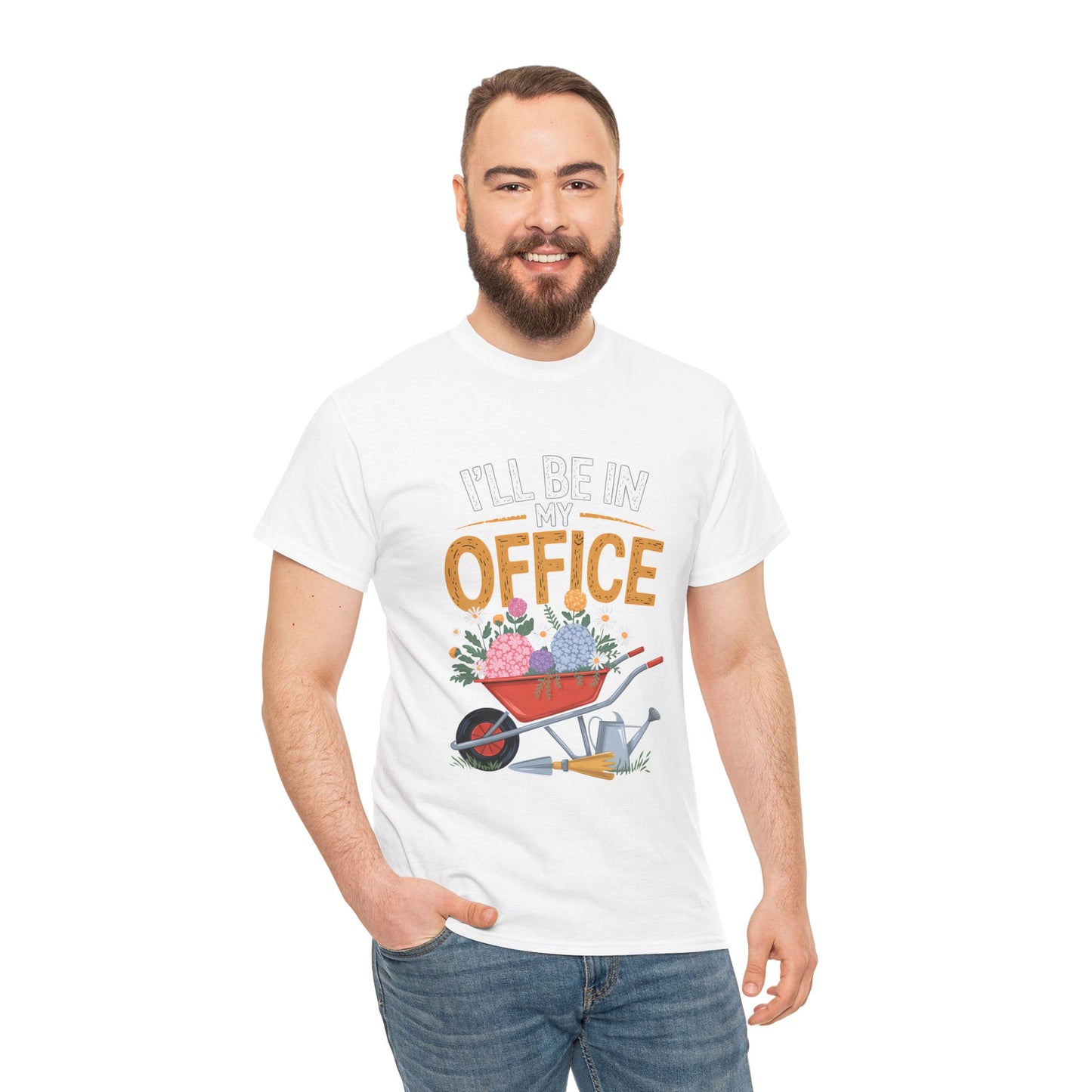 Unisex Heavy Cotton Tee – "I'll be in my office" Graphic T-Shirt for gardeners plant lovers, nature and gardening enthusiasts
