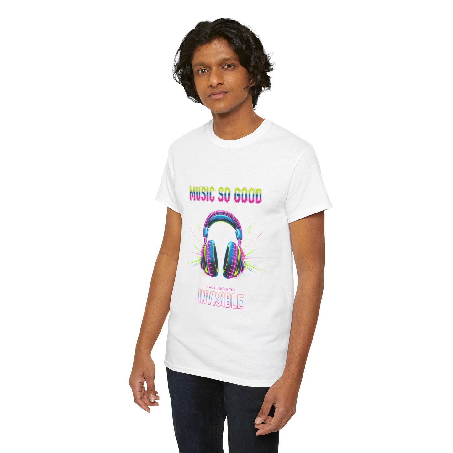 Unisex Heavy Cotton Tee – "Music So Good, It Will Render You Invisible" Graphic T-Shirt