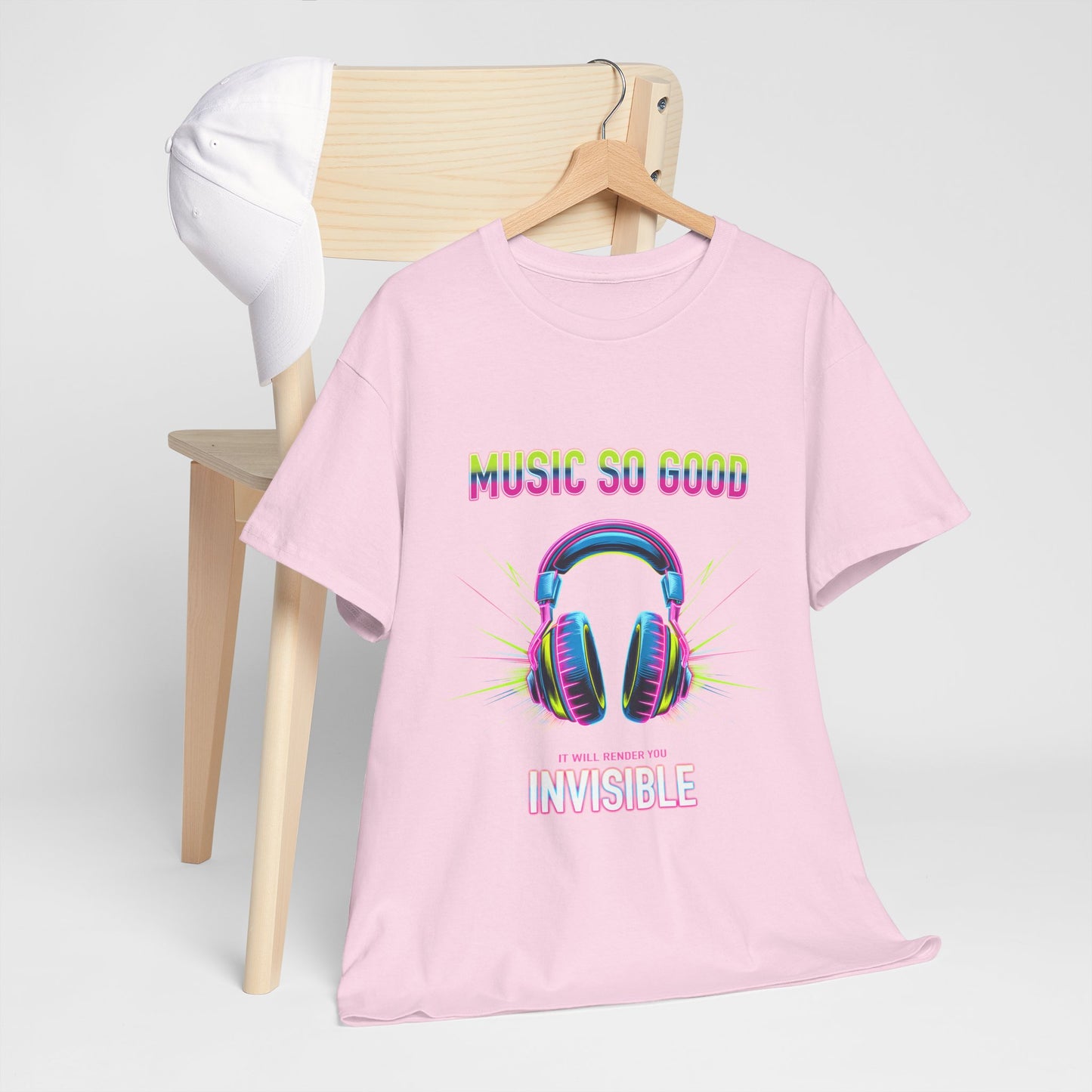 Unisex Heavy Cotton Tee – "Music So Good, It Will Render You Invisible" Graphic T-Shirt