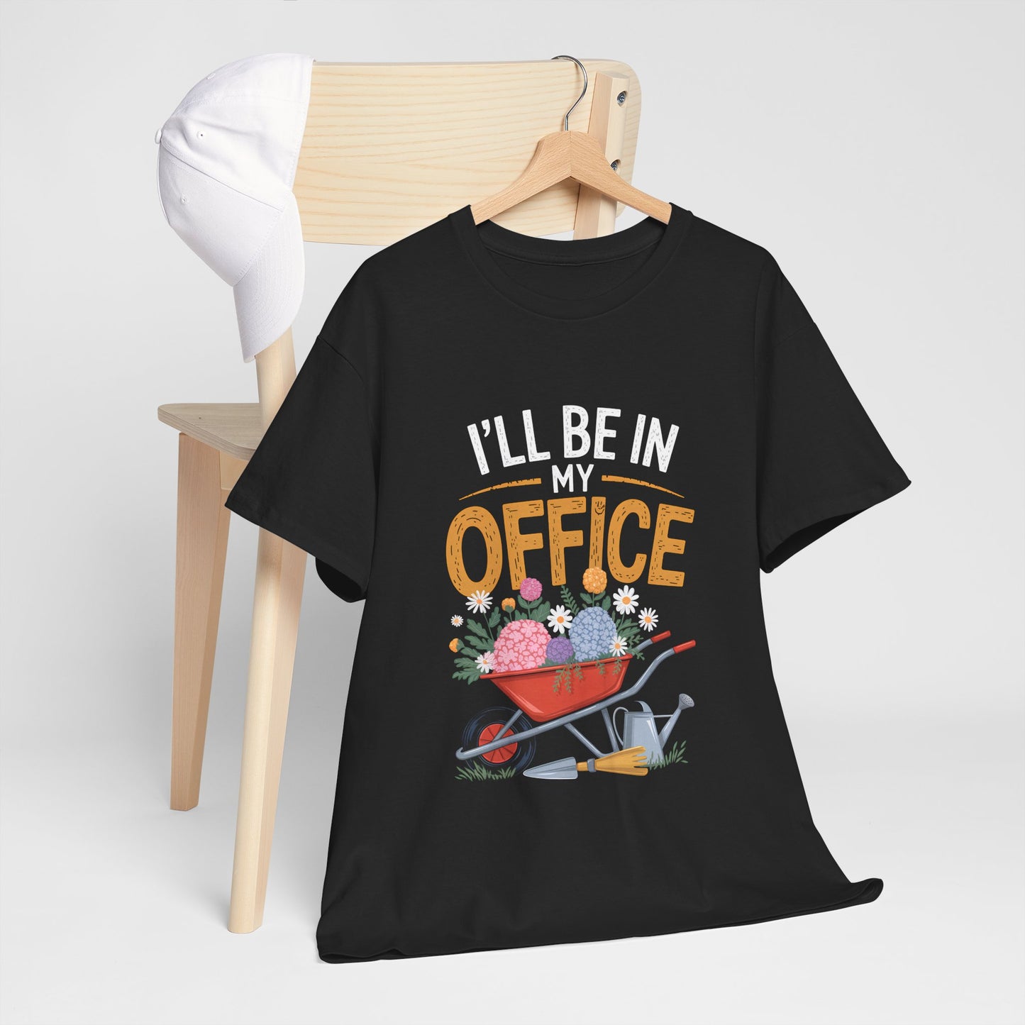 Unisex Heavy Cotton Tee – "I'll be in my office" Graphic T-Shirt for gardeners plant lovers, nature and gardening enthusiasts