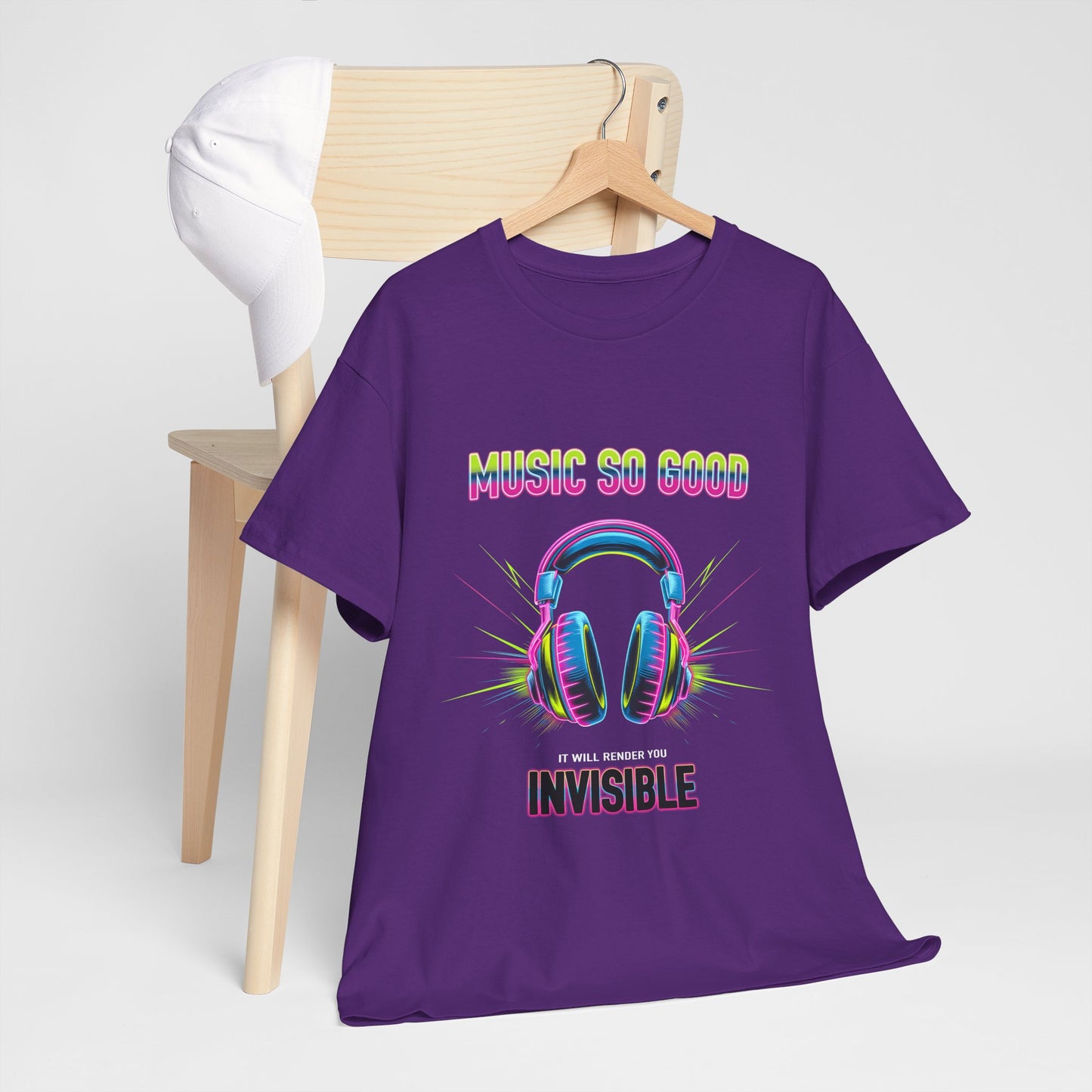 Unisex Heavy Cotton Tee – "Music So Good, It Will Render You Invisible" Graphic T-Shirt