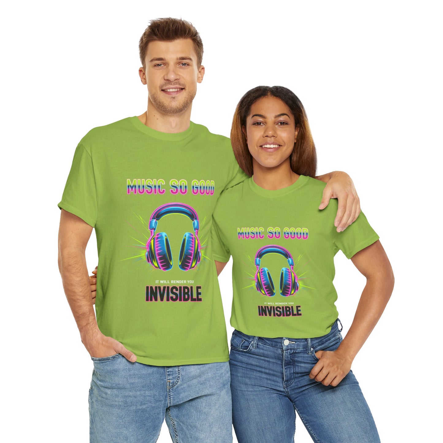 Unisex Heavy Cotton Tee – "Music So Good, It Will Render You Invisible" Graphic T-Shirt