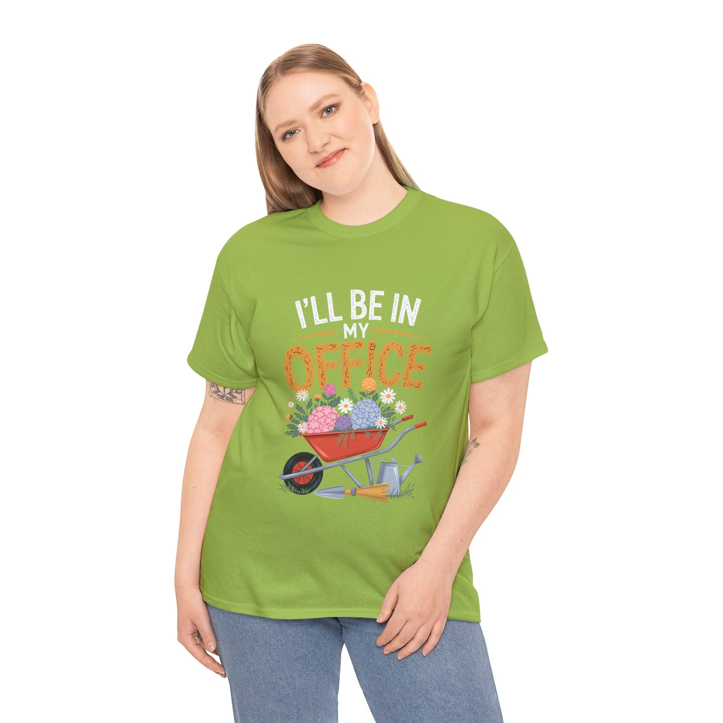 Unisex Heavy Cotton Tee – "I'll be in my office" Graphic T-Shirt for gardeners plant lovers, nature and gardening enthusiasts