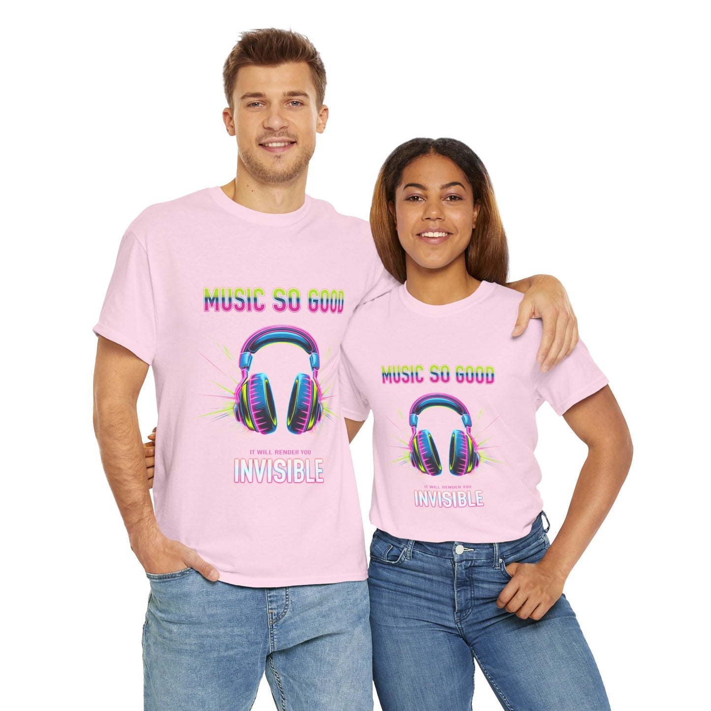 Unisex Heavy Cotton Tee – "Music So Good, It Will Render You Invisible" Graphic T-Shirt