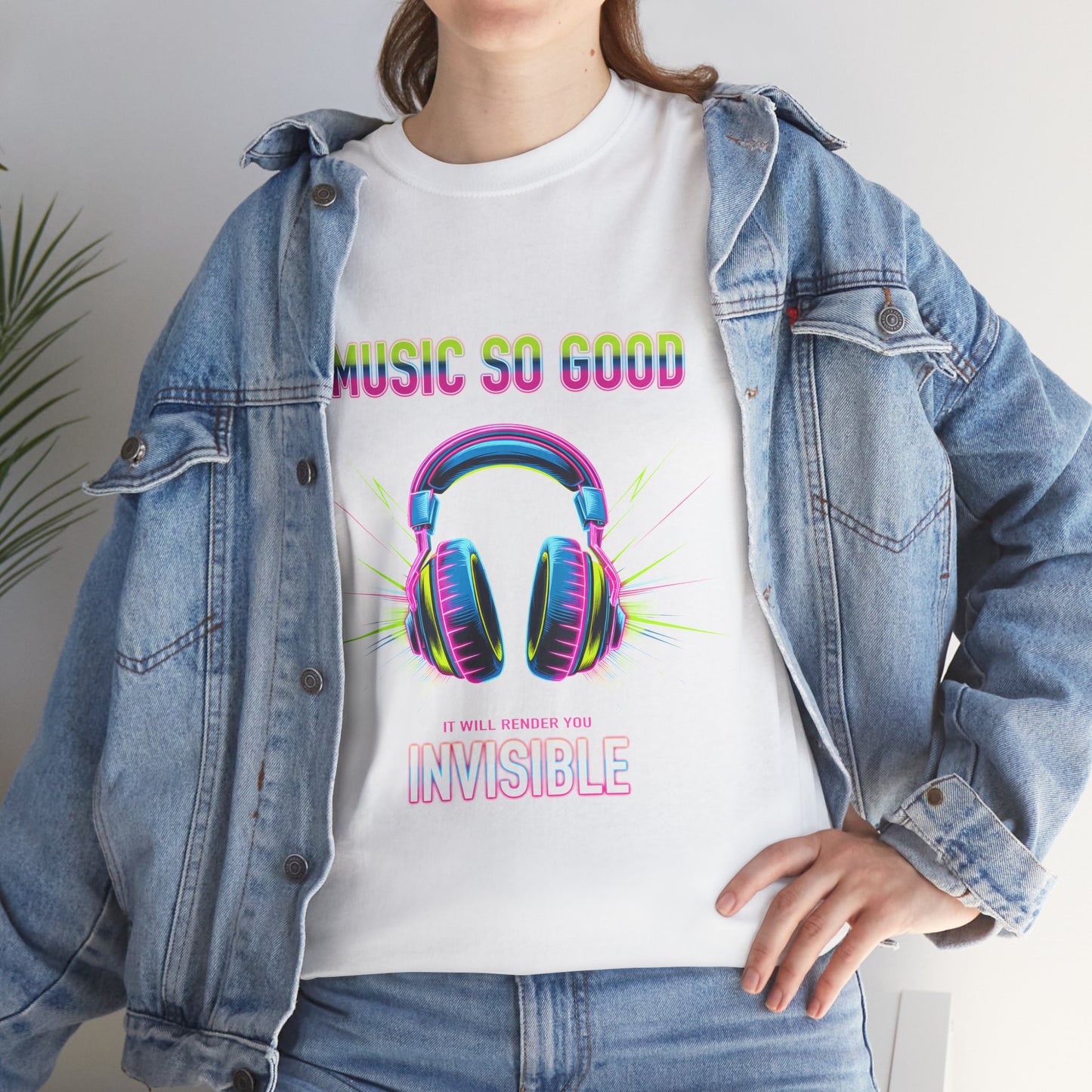 Unisex Heavy Cotton Tee – "Music So Good, It Will Render You Invisible" Graphic T-Shirt