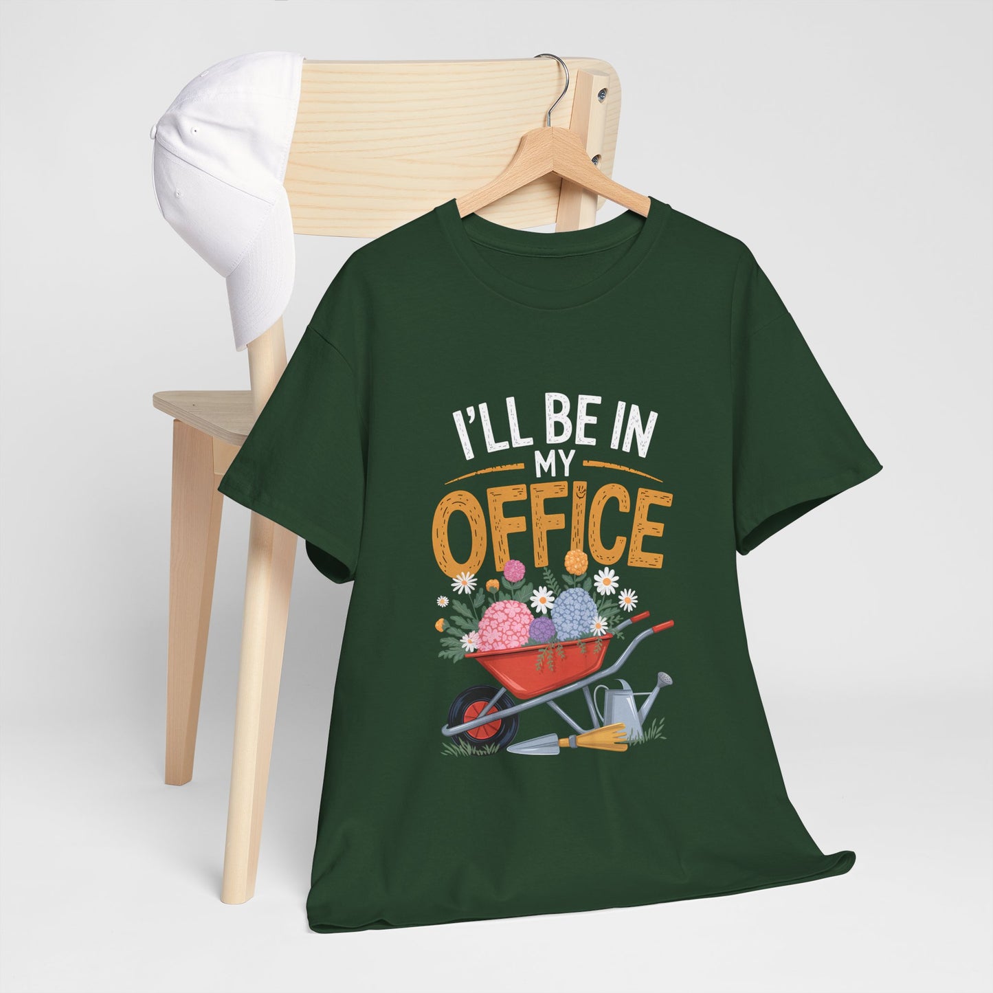 Unisex Heavy Cotton Tee – "I'll be in my office" Graphic T-Shirt for gardeners plant lovers, nature and gardening enthusiasts