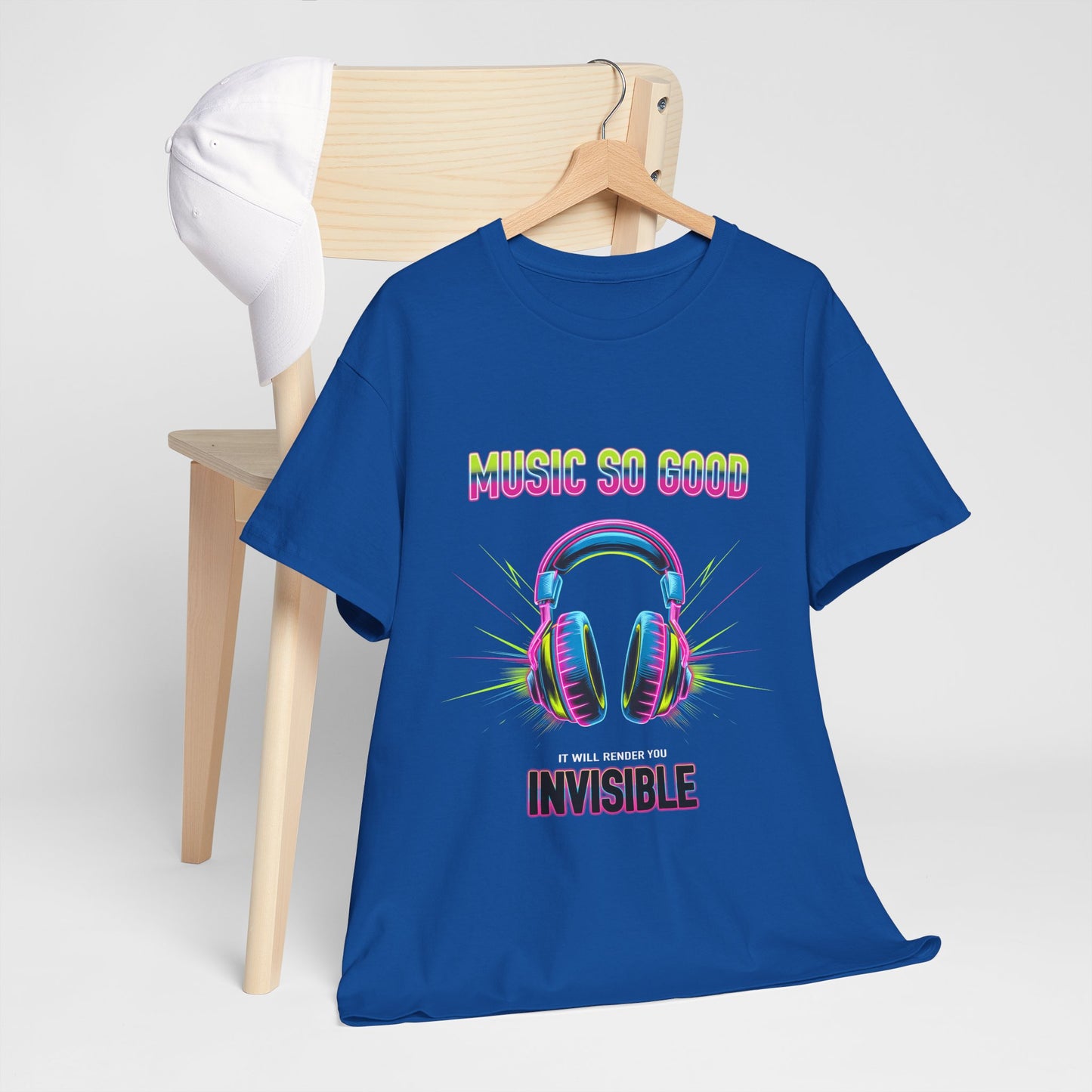 Unisex Heavy Cotton Tee – "Music So Good, It Will Render You Invisible" Graphic T-Shirt