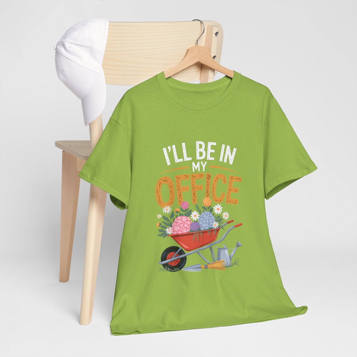 Unisex Heavy Cotton Tee – "I'll be in my office" Graphic T-Shirt for gardeners plant lovers, nature and gardening enthusiasts