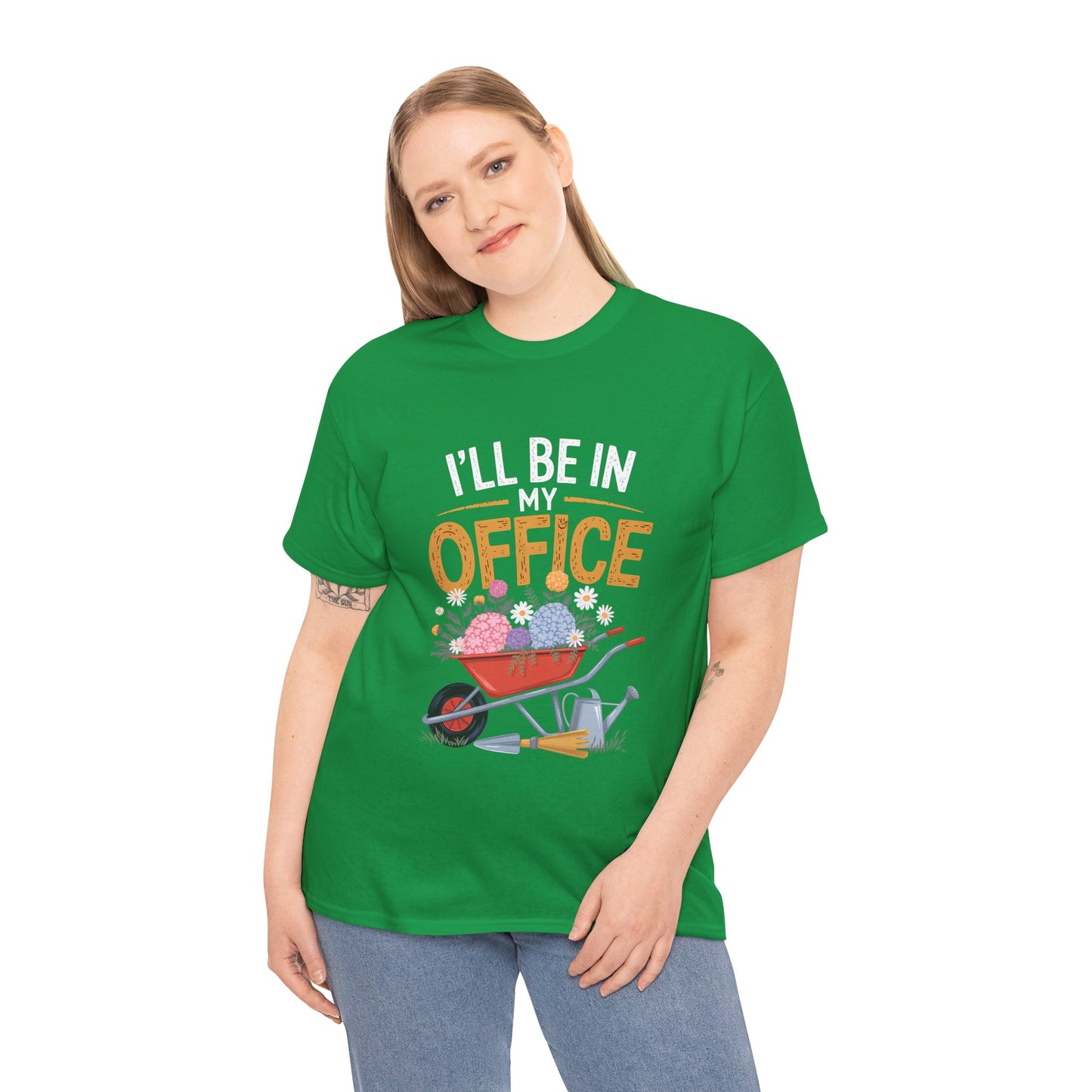 Unisex Heavy Cotton Tee – "I'll be in my office" Graphic T-Shirt for gardeners plant lovers, nature and gardening enthusiasts