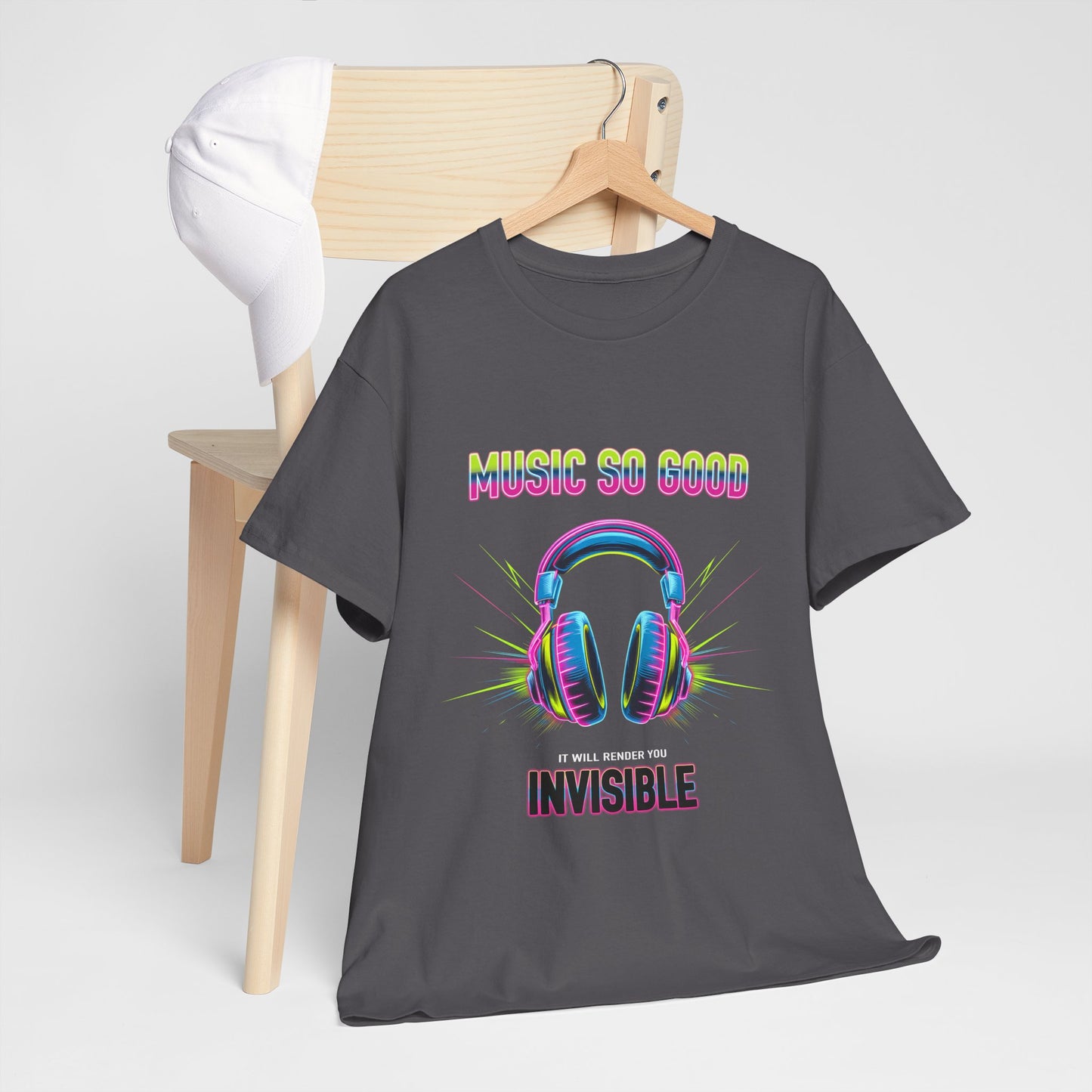 Unisex Heavy Cotton Tee – "Music So Good, It Will Render You Invisible" Graphic T-Shirt
