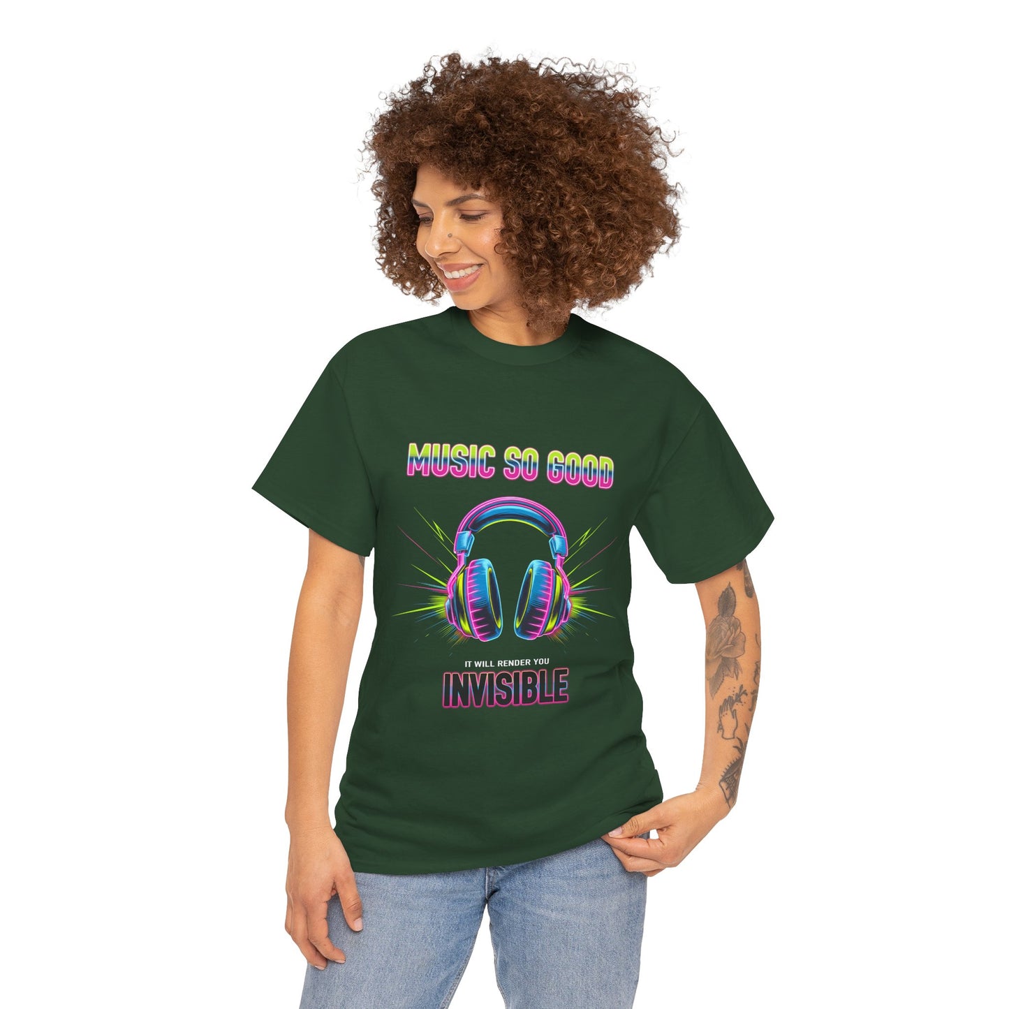 Unisex Heavy Cotton Tee – "Music So Good, It Will Render You Invisible" Graphic T-Shirt