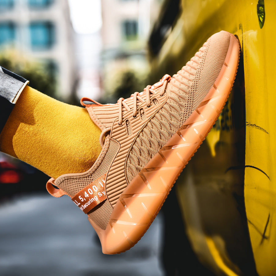 Lightweight breathable woven fitness running soft sole mens sports shoes