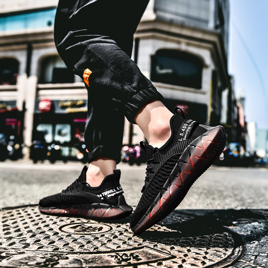 Lightweight breathable woven fitness running soft sole mens sports shoes