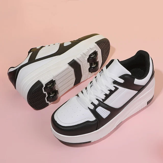Kids 4-Wheel Roller Skating Shoes with Anti-Slip Rubber Sole
