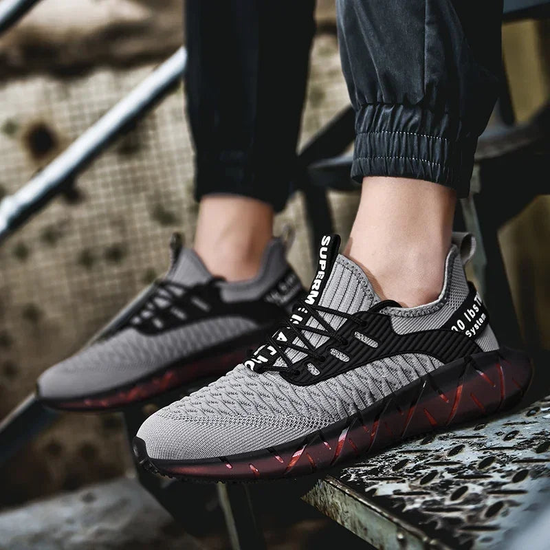 Lightweight breathable woven fitness running soft sole mens sports shoes
