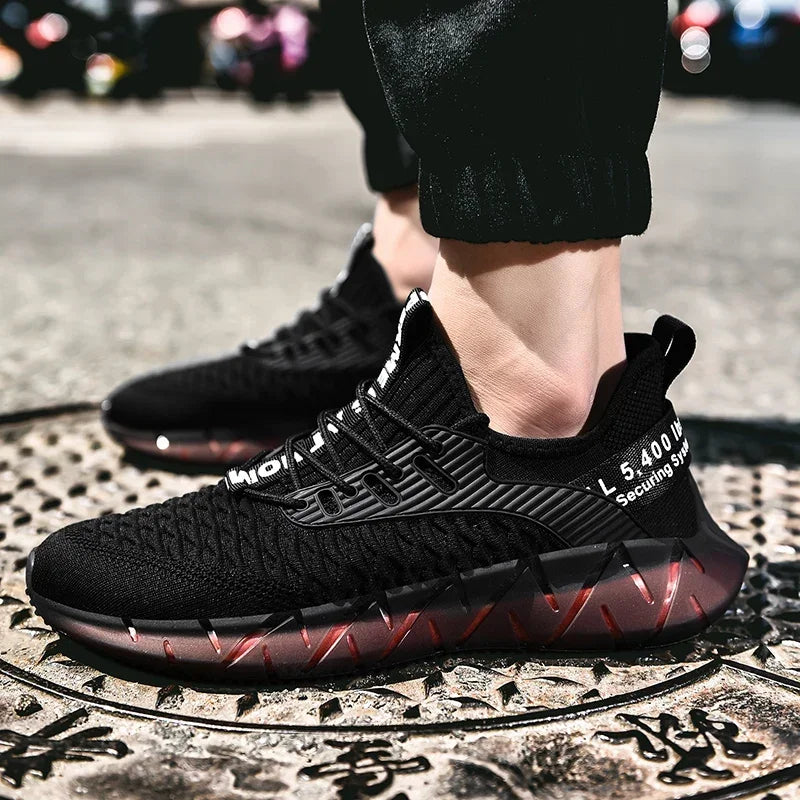 Lightweight breathable woven fitness running soft sole mens sports shoes