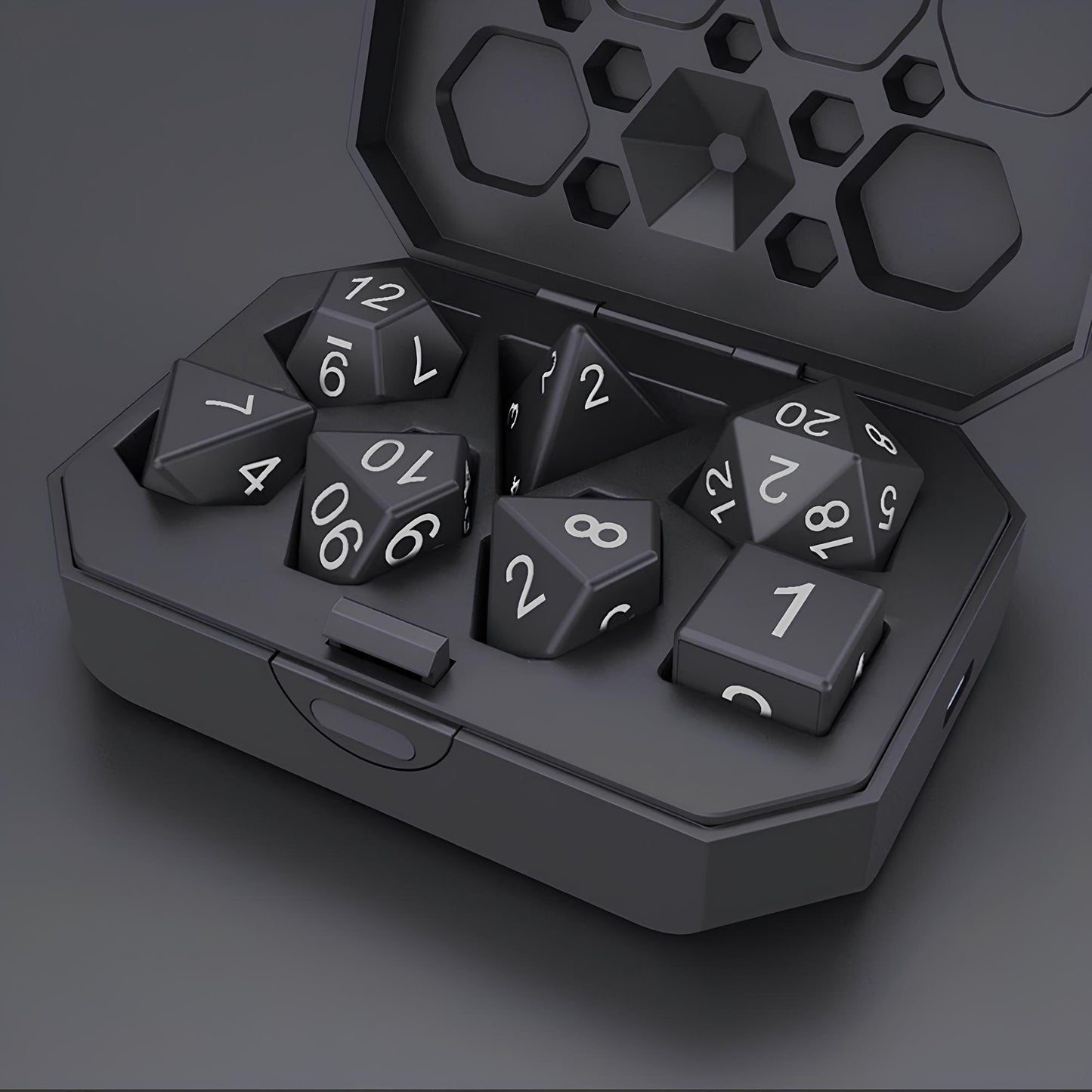 Set of Luminous and Rechargeable DND Dice and Charger Case