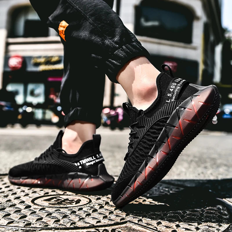 Lightweight breathable woven fitness running soft sole mens sports shoes