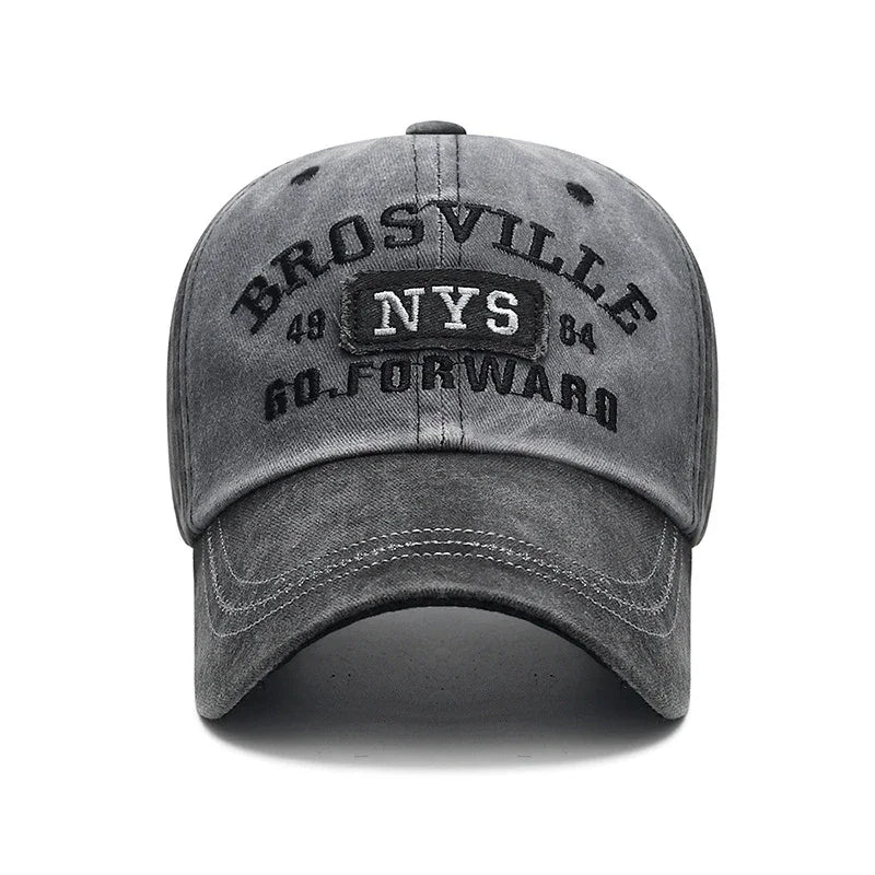 Vintage Washed Cotton Embroidered Letter Baseball Cap – Adjustable Unisex Hat for Casual and Outdoor Wear