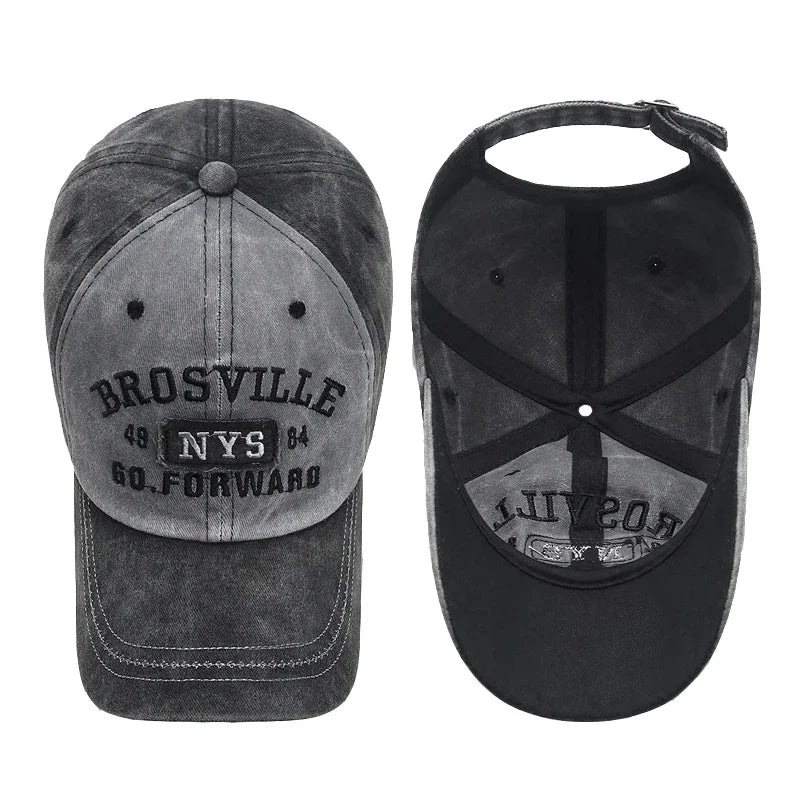 Vintage Washed Cotton Embroidered Letter Baseball Cap – Adjustable Unisex Hat for Casual and Outdoor Wear