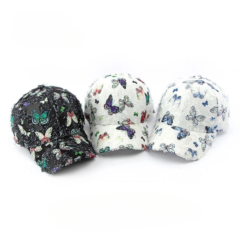 Unisex Embroidered Butterfly Baseball Cap – Adjustable Cotton Summer Hat for Women, Men & Kids